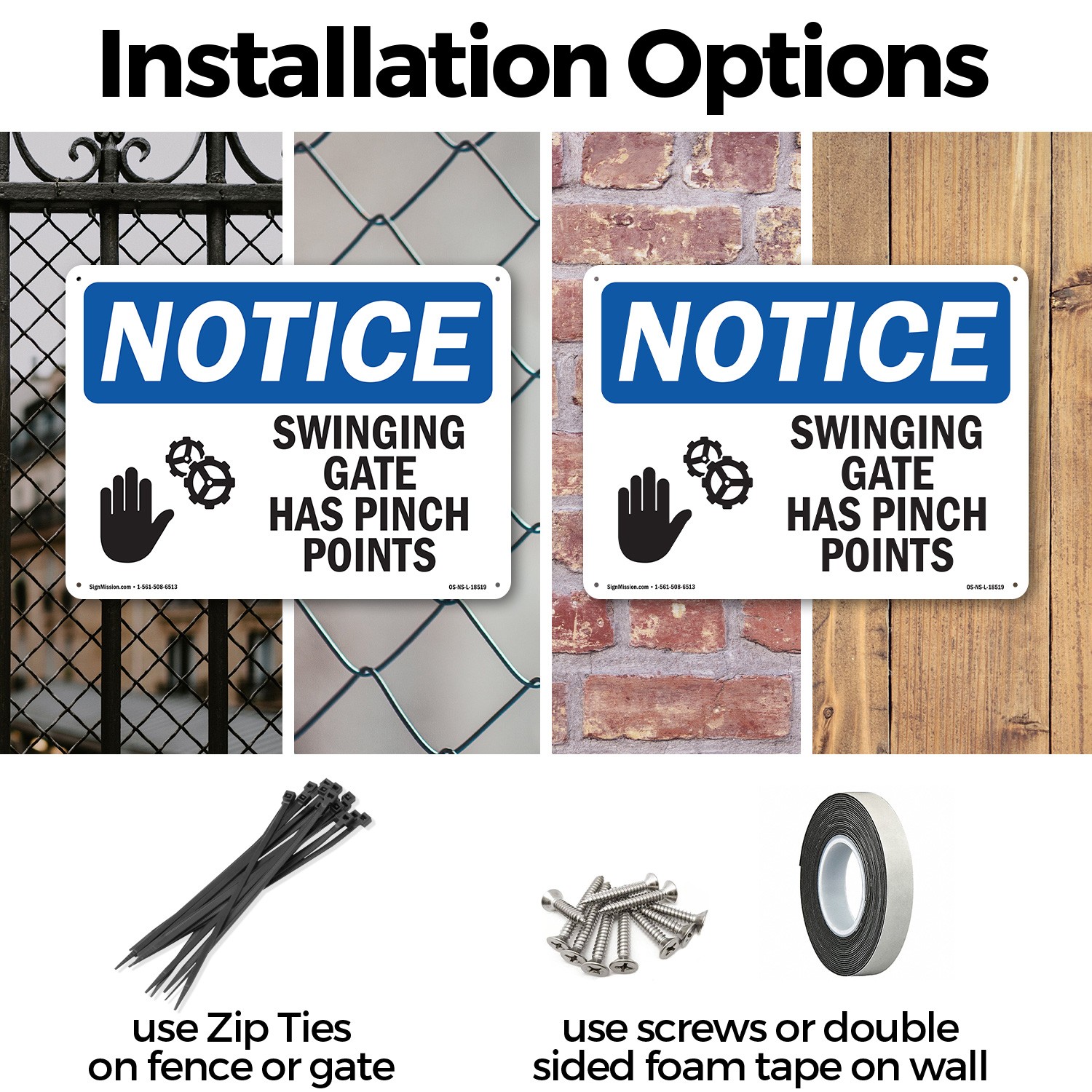 Swinging Gate Has Pinch Points OSHA Notice Sign Metal,, Decal 5 or 10 Pack