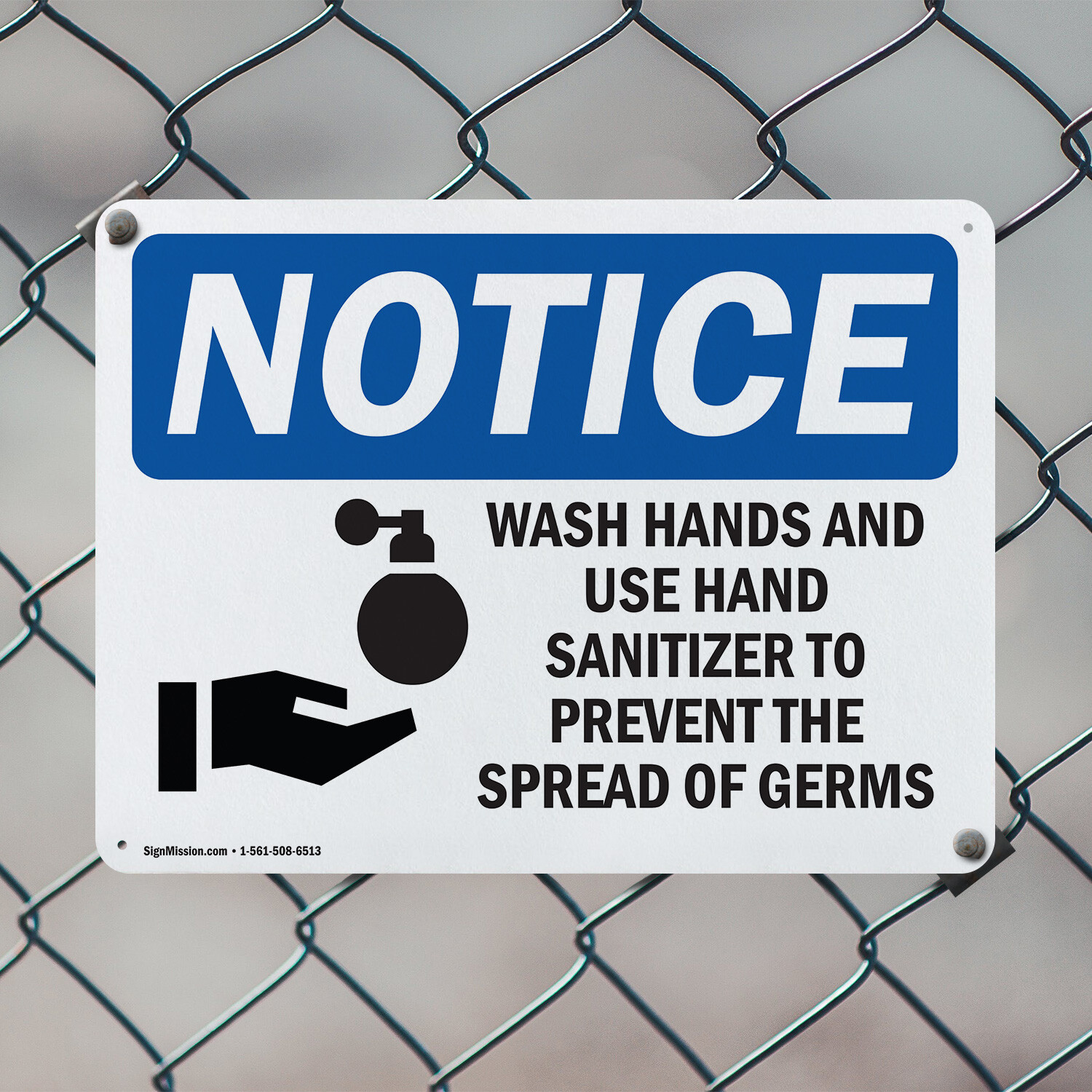 (2 Pack) Wash Hands And Use Hand Sanitizer OSHA Notice Sign Decal Metal Plastic