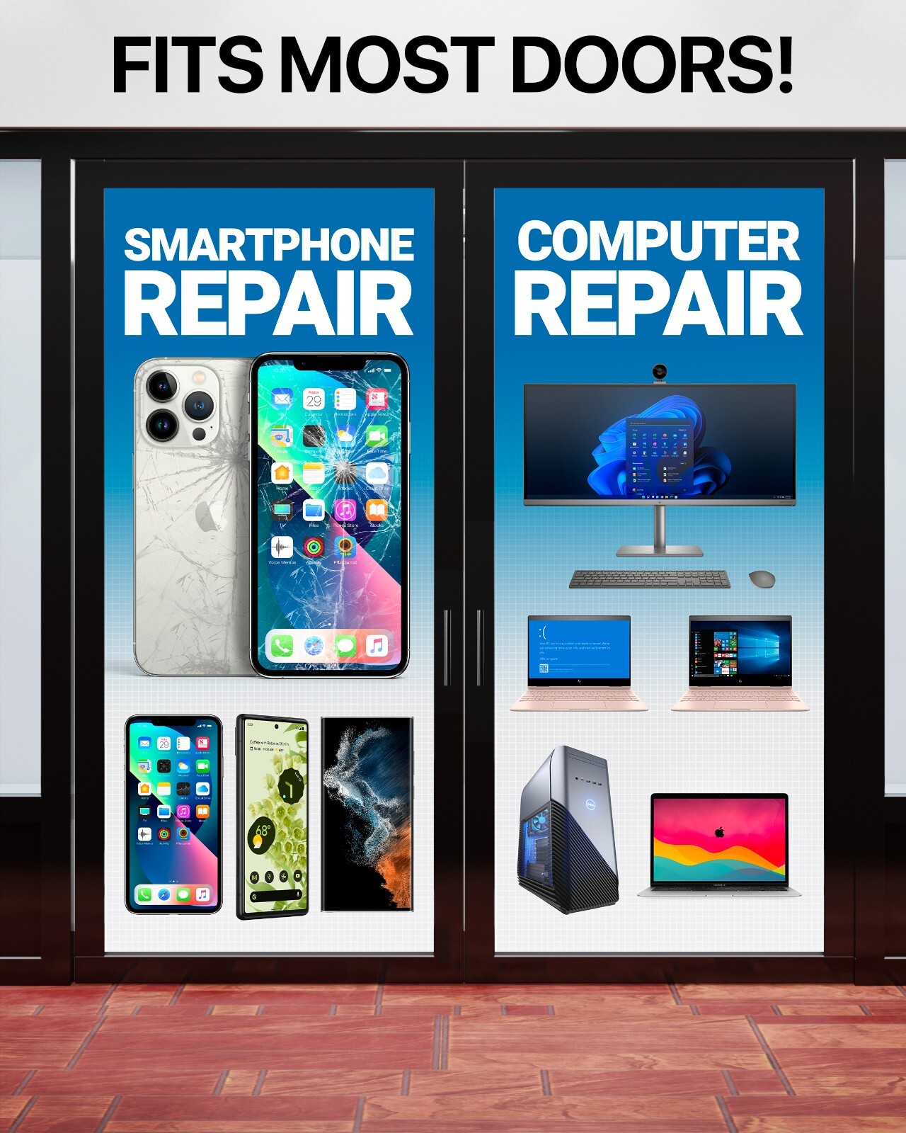 Smartphone Computer Retail Glass Door Window Wraps iPhone sign poster banner