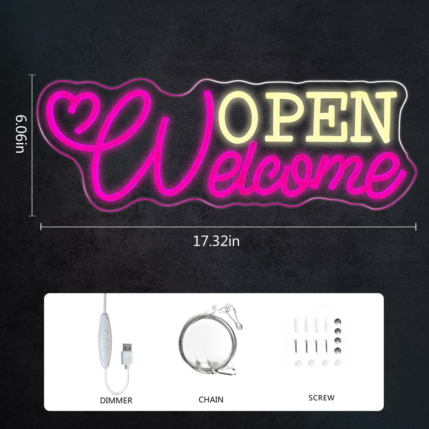 LED Neon Open Sign ,17&Prime; Light Bright for Restaurant Bar Store Shop Market