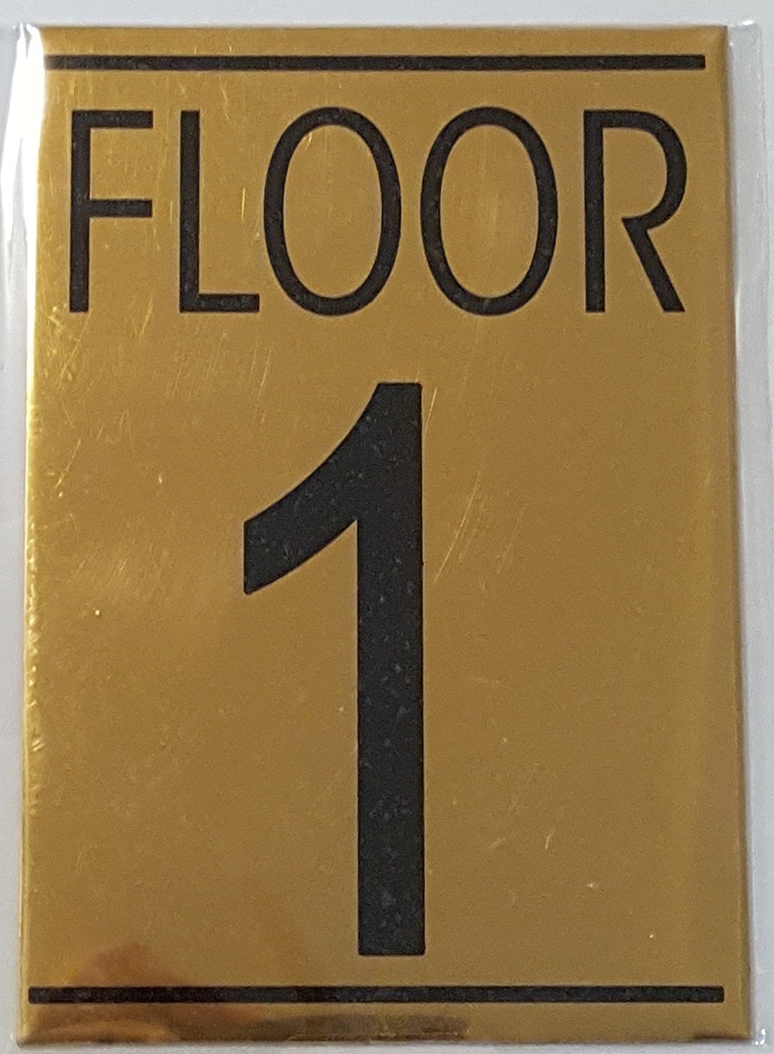 FLOOR 1 SIGN – Gold BACKGROUND (ALUMINIUM – 5 3/4 X 4) WITH SELF …REF24-1027