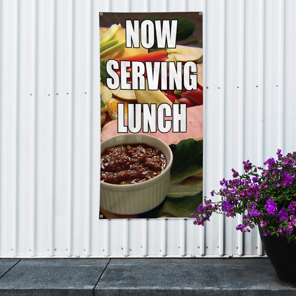 Vertical Vinyl Banner Multiple Sizes Now Serving Lunch Business Outdoor