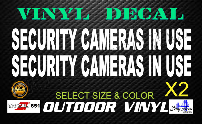 Security Cameras In Use Sticker 2 Pack Outdoor Window Vinyl Sign USA