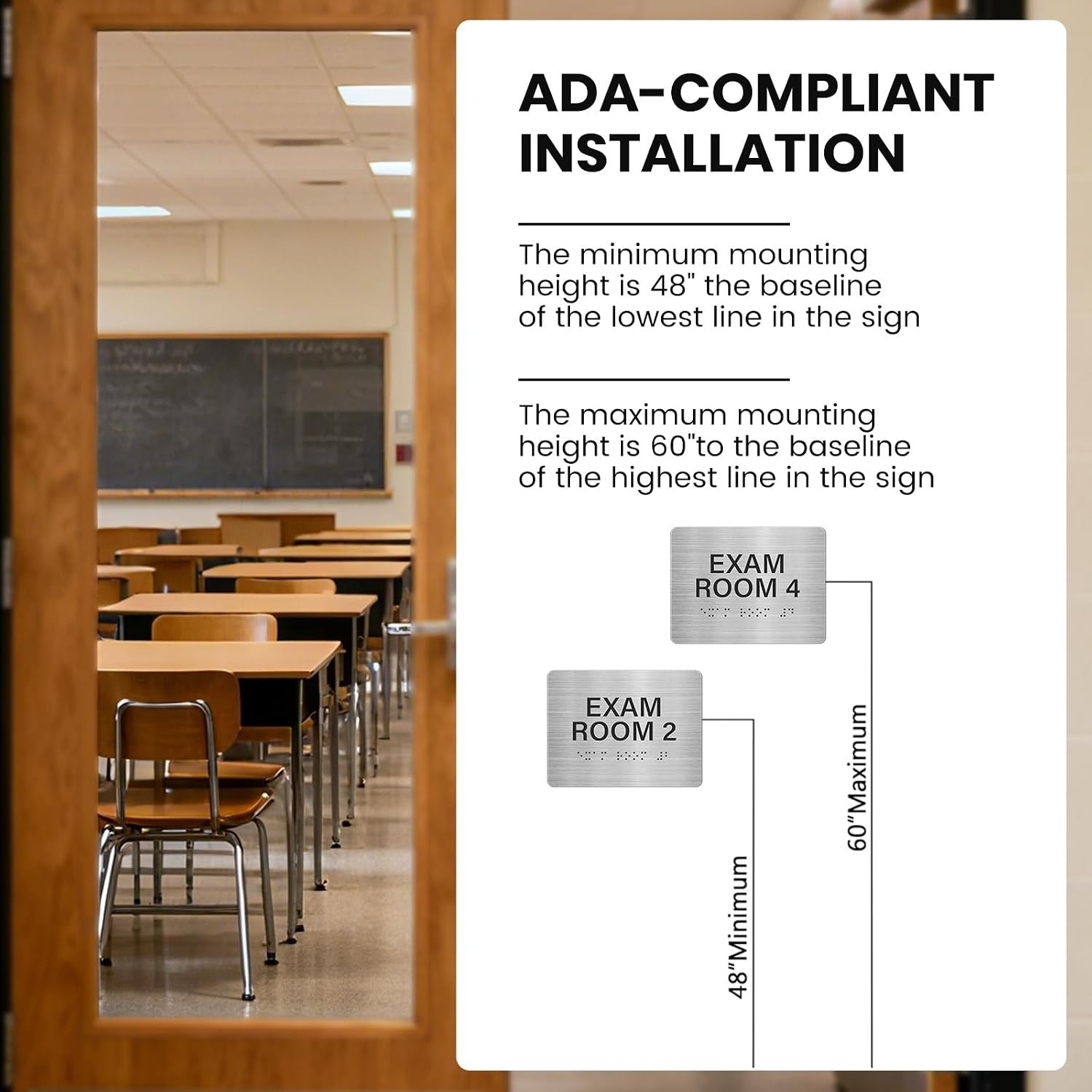 Durable Braille Door Signs for Exam Rooms – 4 Pack, Easy Wall Mount Installation