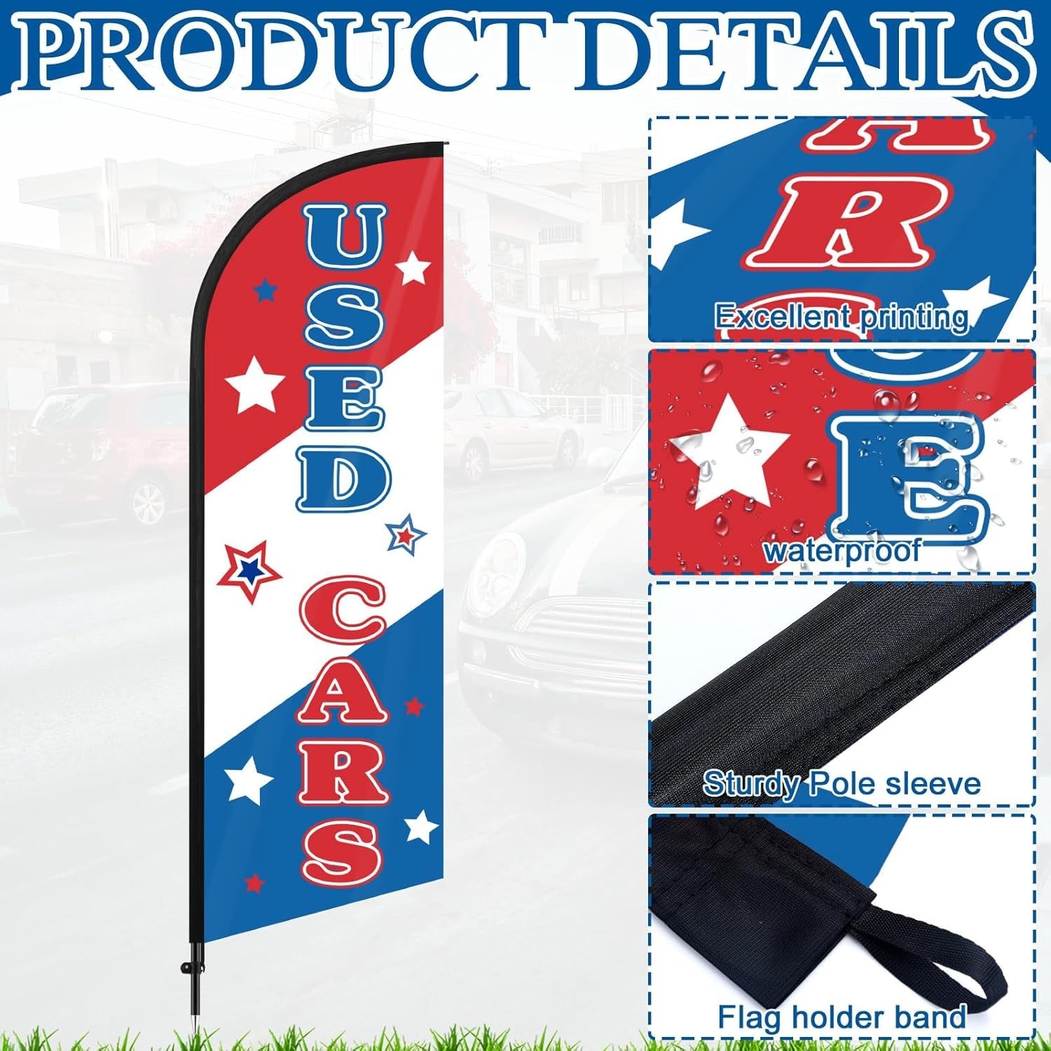 Durable 7 ft Used Cars Feather Flag Kit with Pole and Base for Outdoor Promo