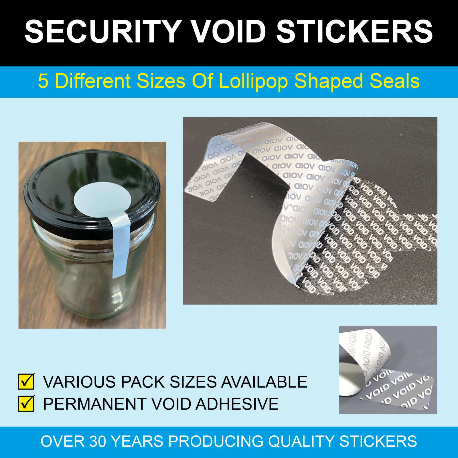 VOID Peel Lollipop Shaped Tamper Proof / Tamper Evident Security Seals