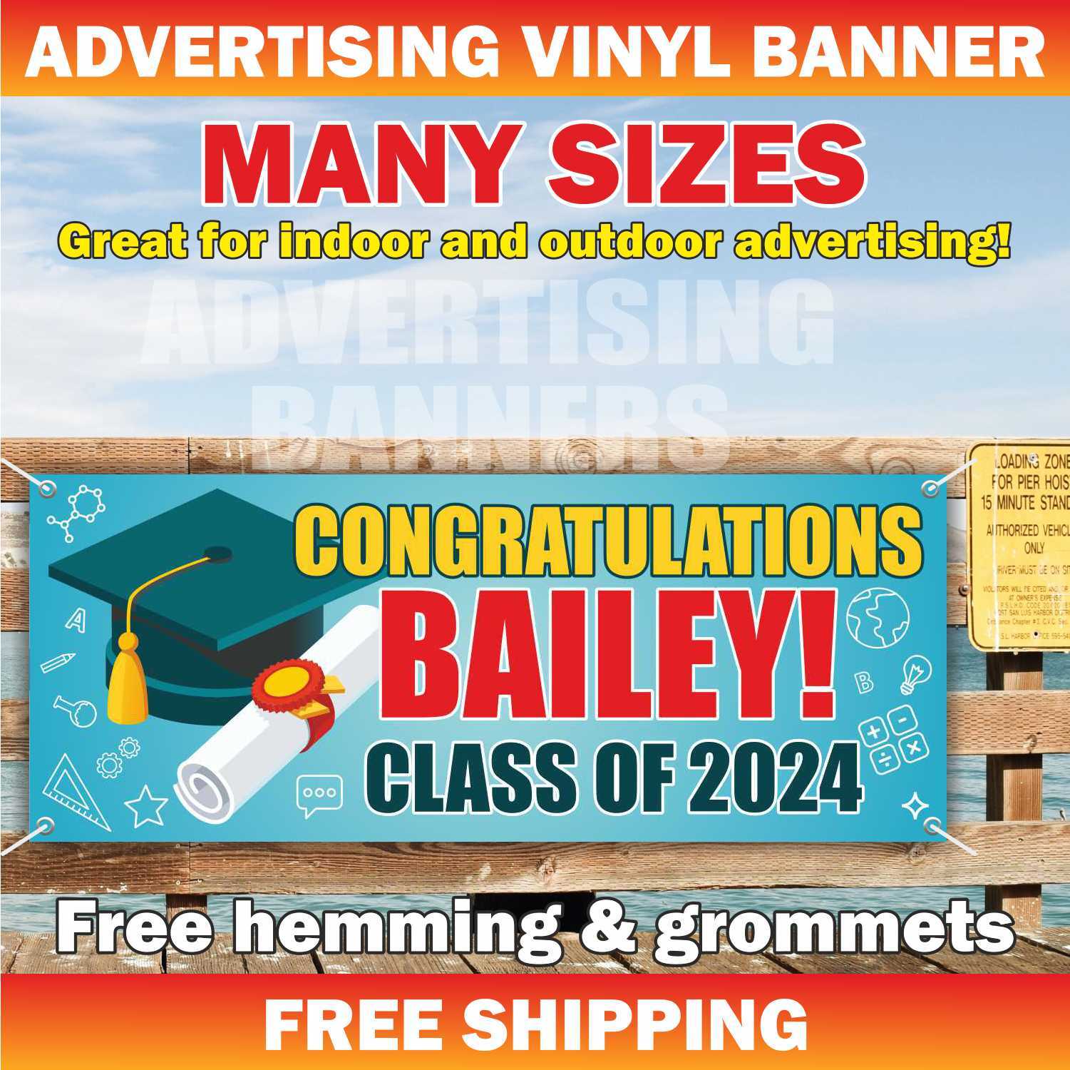 CLASS OF 2024 Advertising Banner Vinyl Mesh Sign School University Graduate