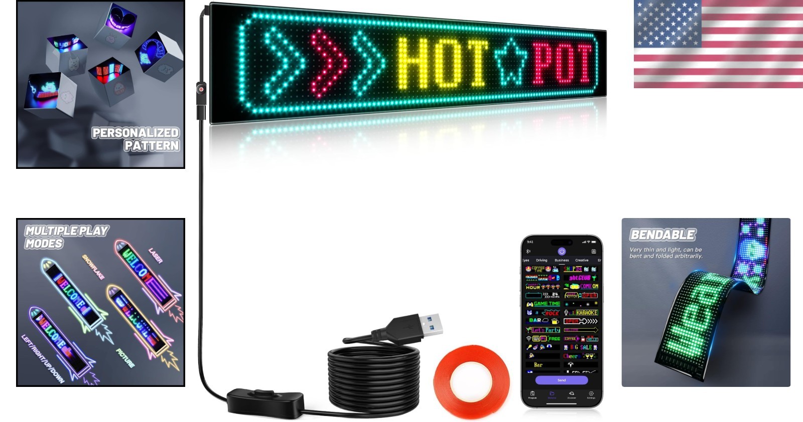 Bright & Flexible 27 »x5 » LED Display with App Control for Daytime Visibility