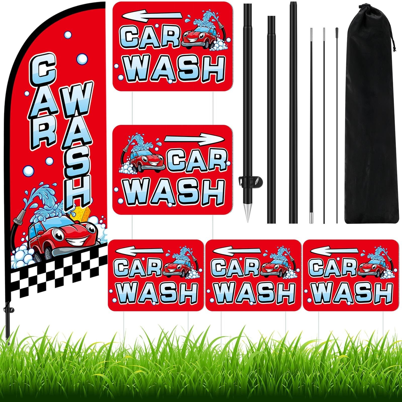 Car Wash Feather Flag Pole Kit Include 7 ft Banner Flag with Poles 5 Pcs Car …