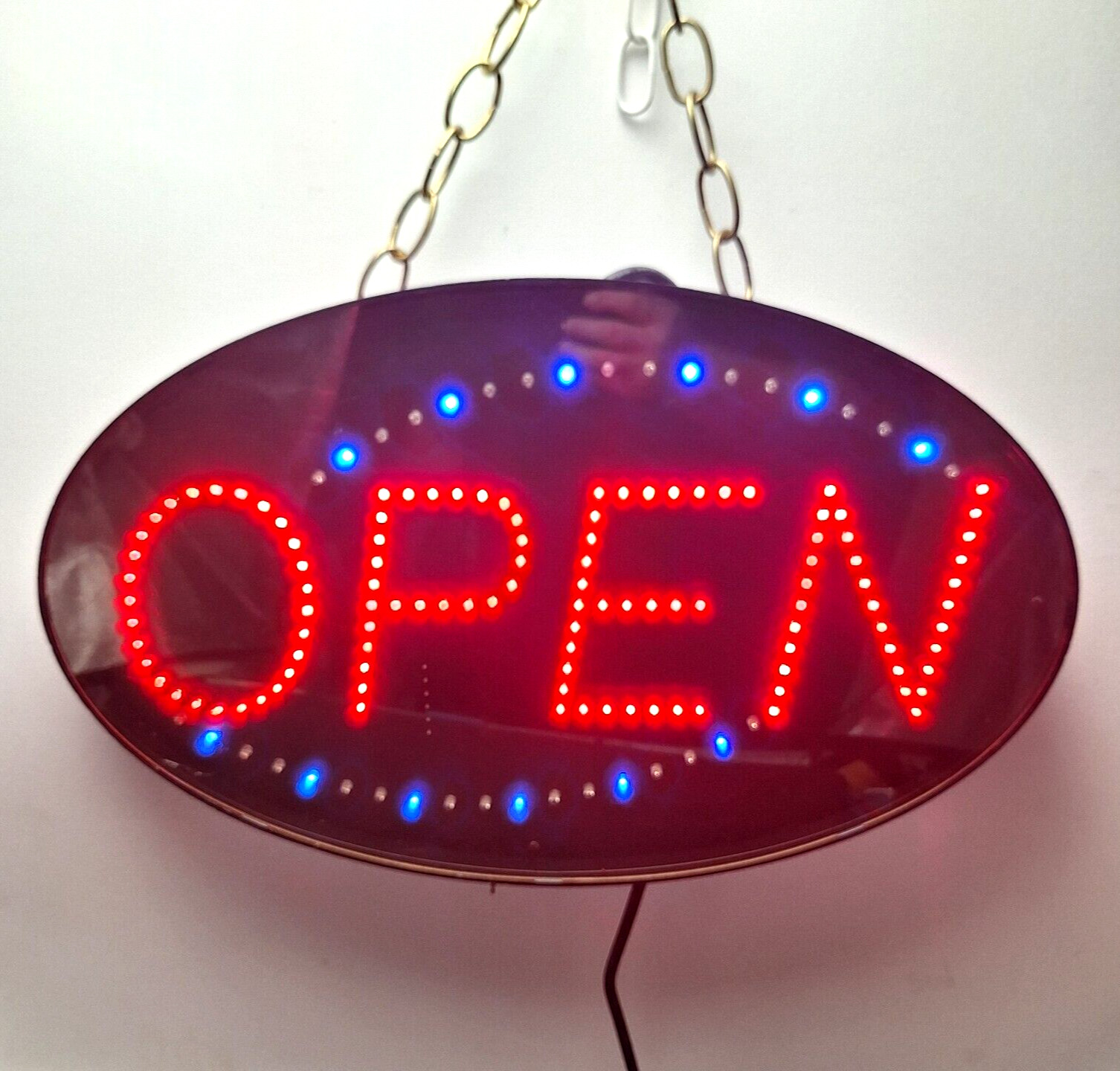 Vintage LED Electric Open Sign 21&Prime; x 13&Prime; Oval Shaped With Pull Chain
