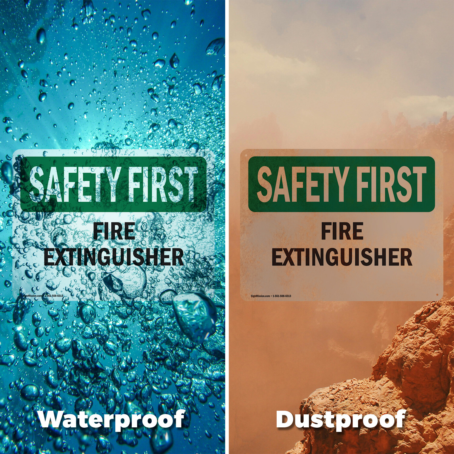 (2 Pack) Fire Extinguisher OSHA Safety First Sign Decal Metal Plastic