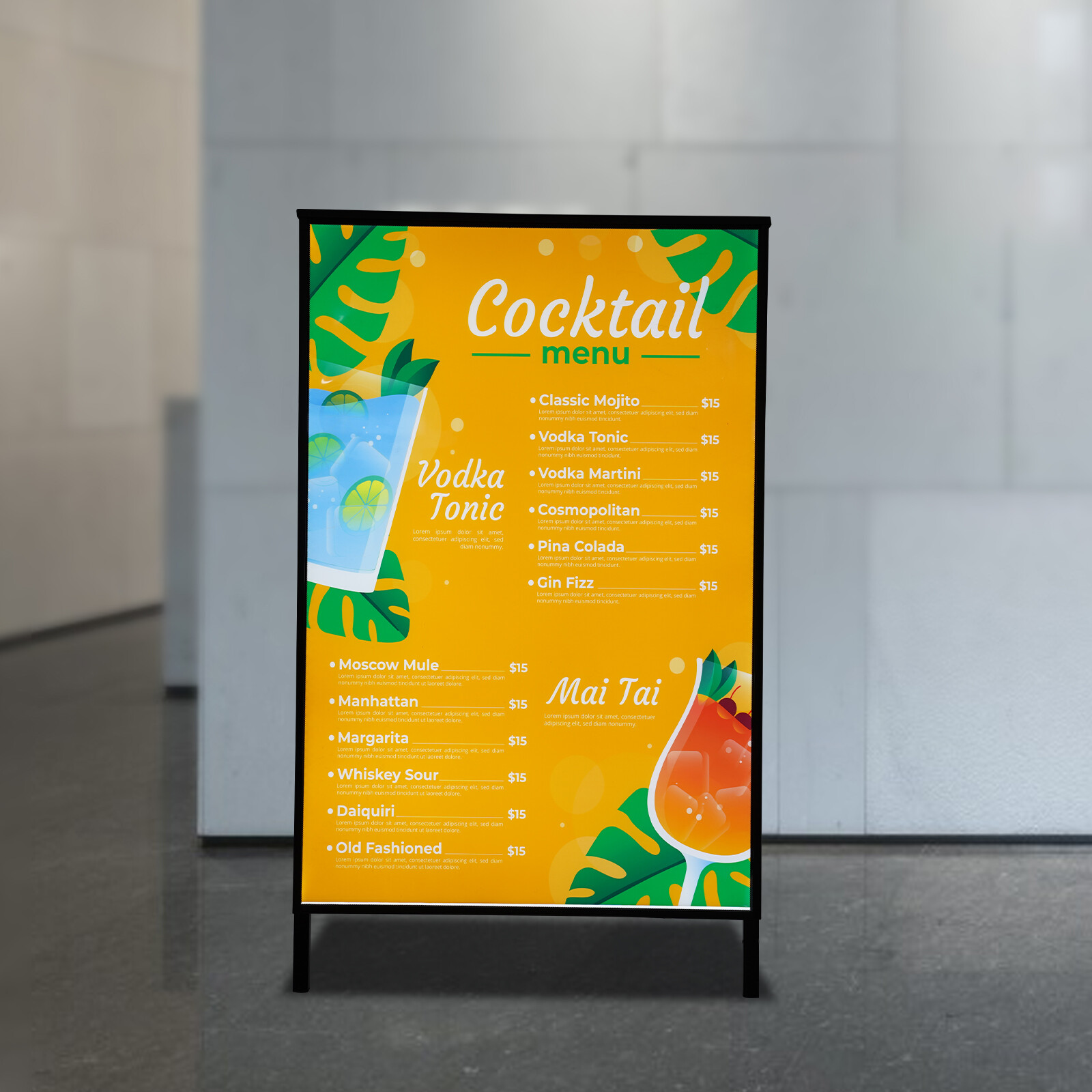 Floor Standing LED Movie Poster Frame Lightbox 24V 36W 23.6 × 35.4 In Black