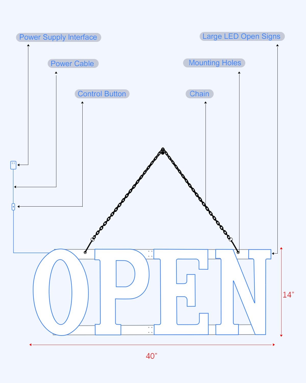 Open Signs for Business, Klassikaline 40&Prime;L x 14&Prime;W Inch Ultra Bright Large LED…