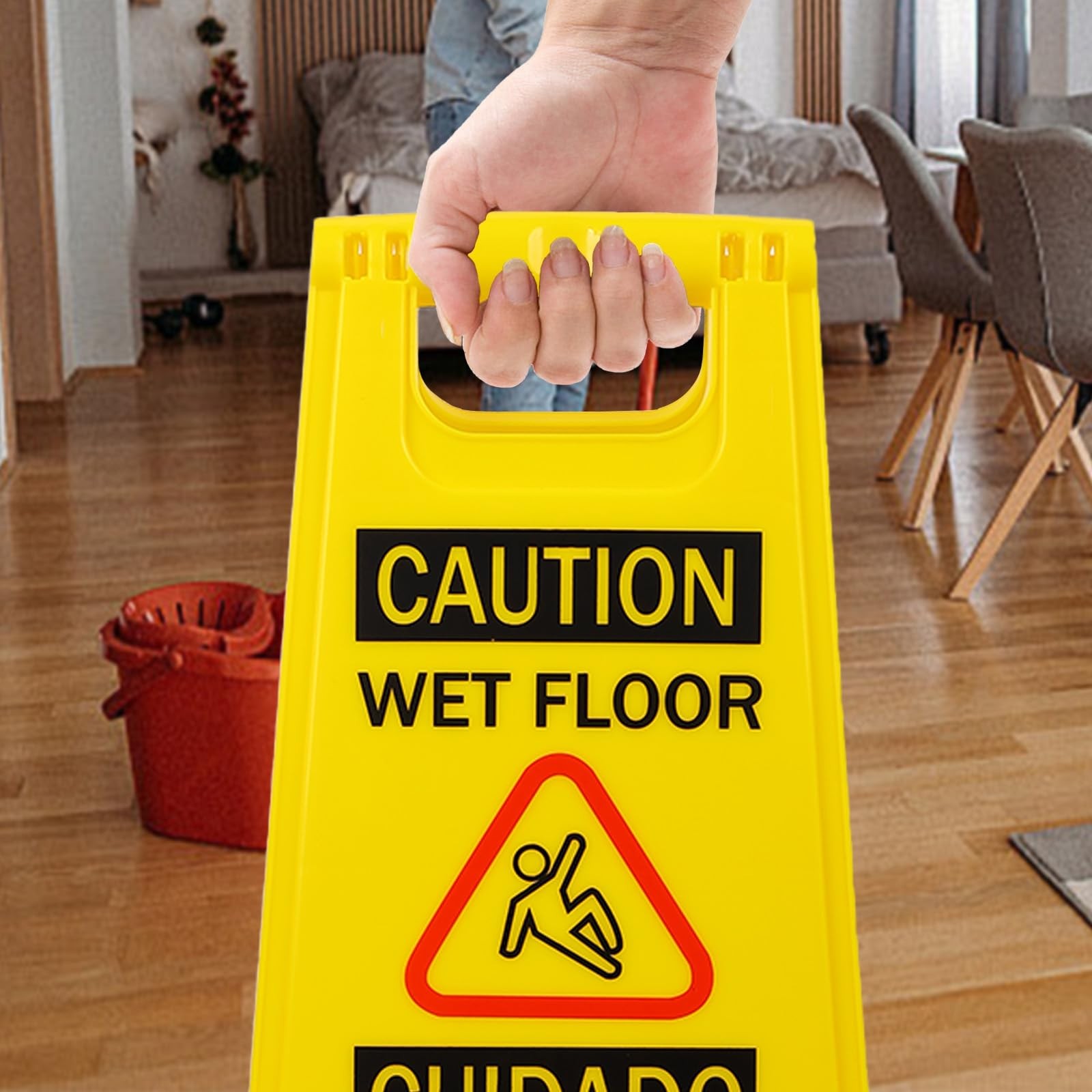 Caution Wet Floor Sign, （L:17.12in W:8.38in H:0.94in）2-Sided Foldable Safety …