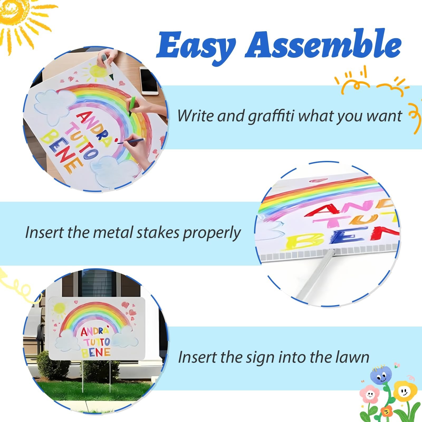 Blank Yard Signs with Stakes – 2 Pack 17×12&Prime; Double-Sided Corrugated Plastic for