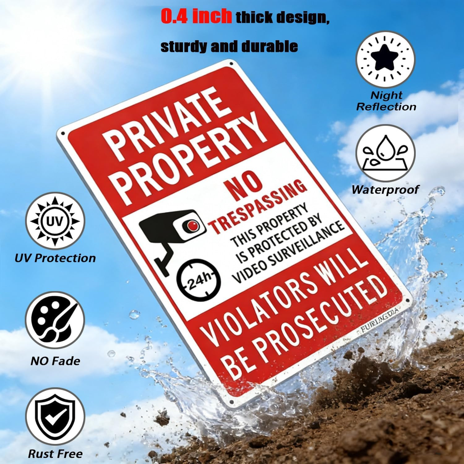 2-Pack Large No Trespassing Signs Private Property, 18X12X0.4/14X10X0.4 Inch Thi