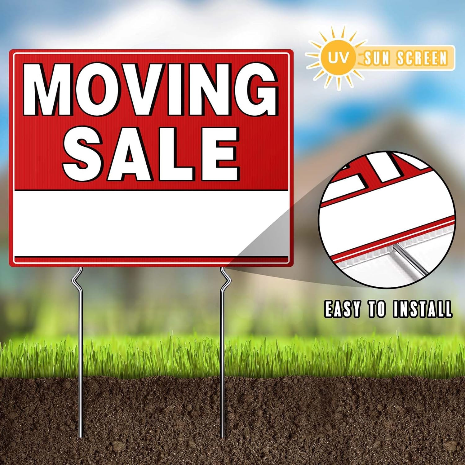 Moving Sale Sign 3 Pack 17&Prime;x13&Prime; Double-Sided Yard Signs with Stakes