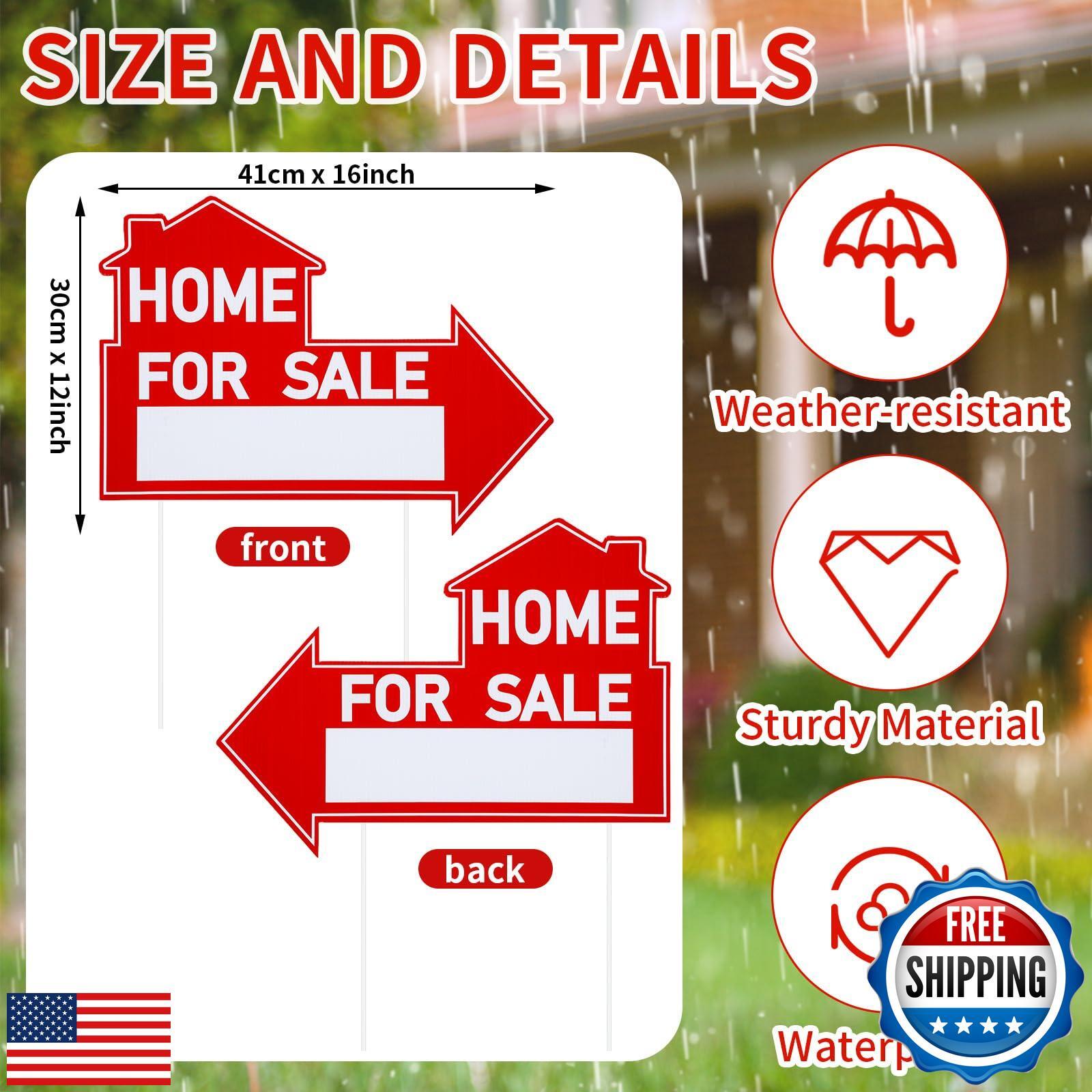 Threehoney 6 Pcs Home for Sale Signs with Stakes 12 x 16 Inch Double Sided fo