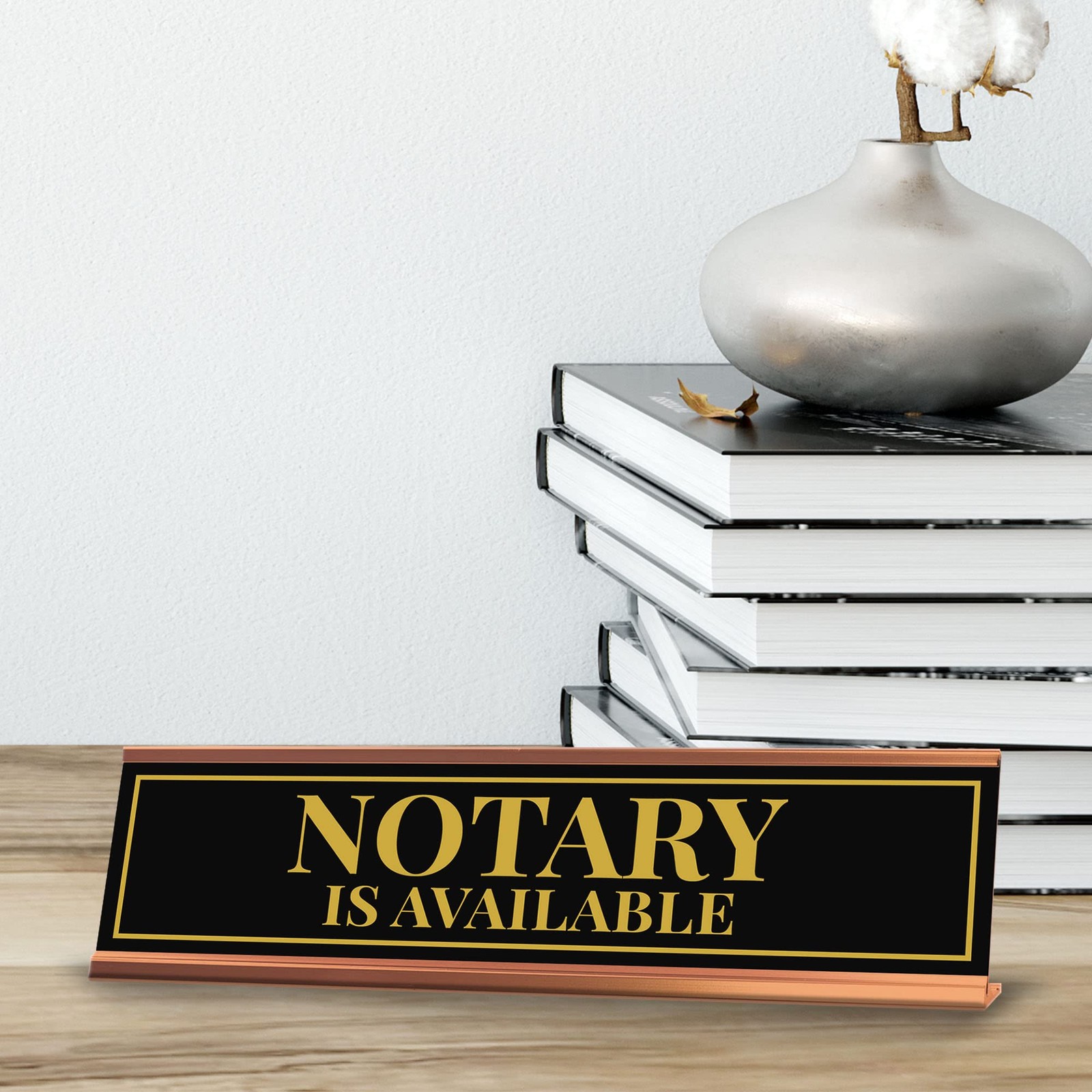 Signs ByLITA Notary Is Available Gold Frame Desk Sign (2×8&Prime;)