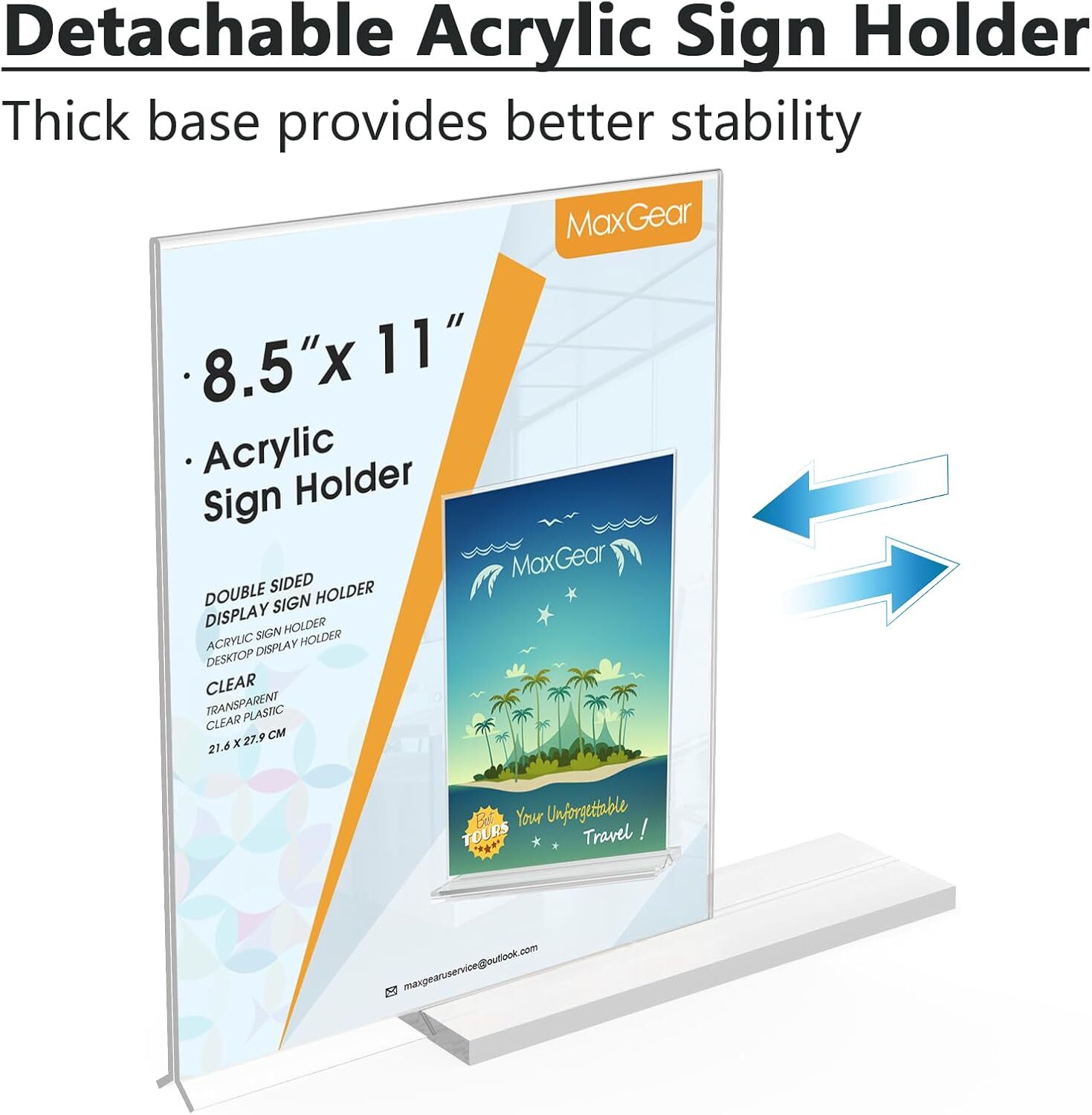 MaxGear Acrylic Sign Holder 8.5×11 Inches 2 Pack, Double 8.5 »x11 », Clear