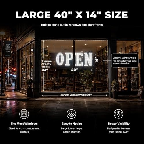 40&Prime; x 14&Prime; Large LED Open Sign with Remote Control High Bright Visibility