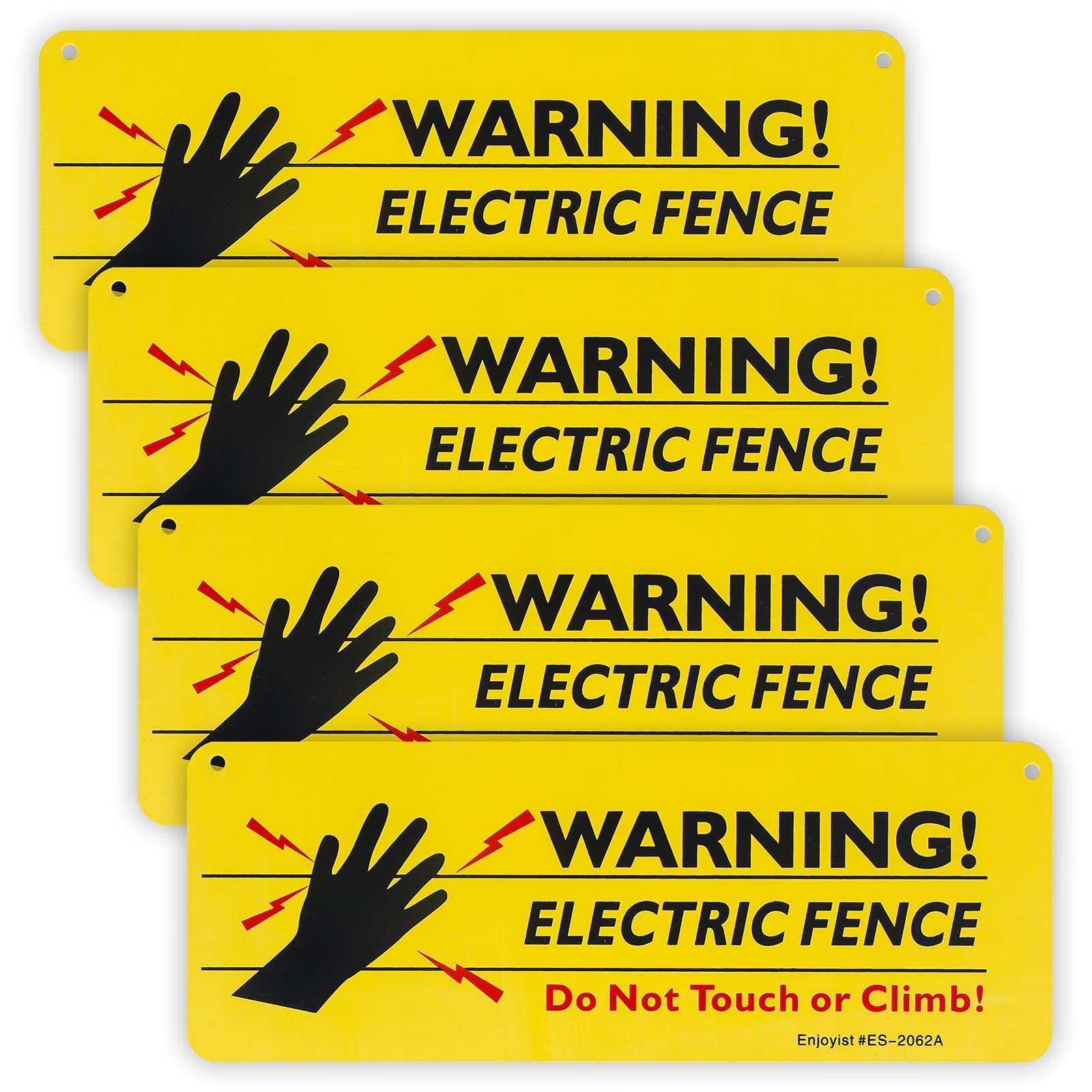 4-Pack Warning Electric Fence Safe Sign, 10&Prime;x 3.5&Prime; Plastic Sign