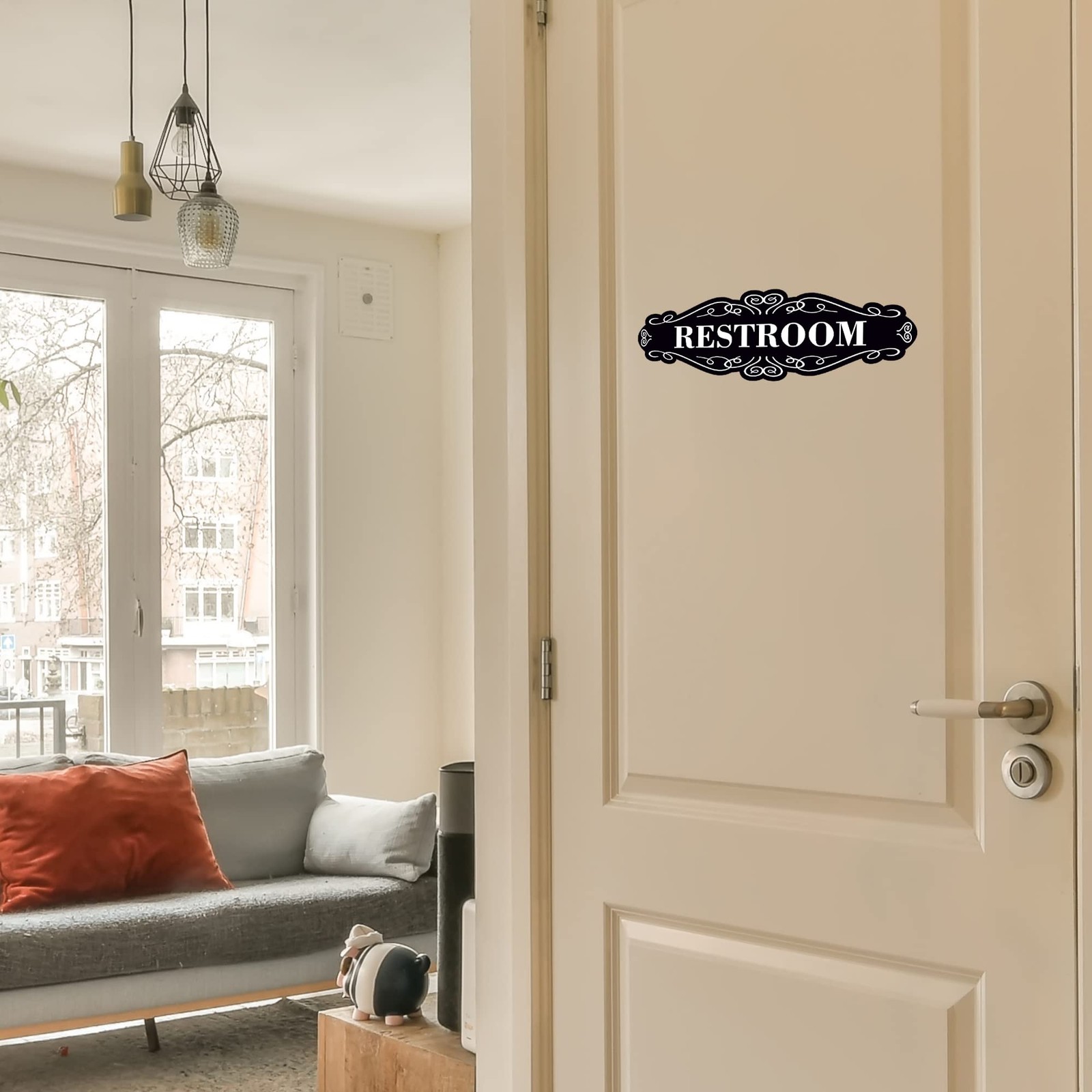 Restroom Sign for Door 9×3 Dibond Self-Adhesive Unisex Bathroom Sign Modern