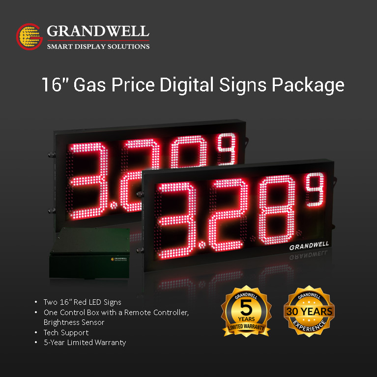 16&Prime; Digits LED Gas Sign 2 Red w/Remote/Complete Pack/42 ”x20&Prime;_ 5-Year Warranty