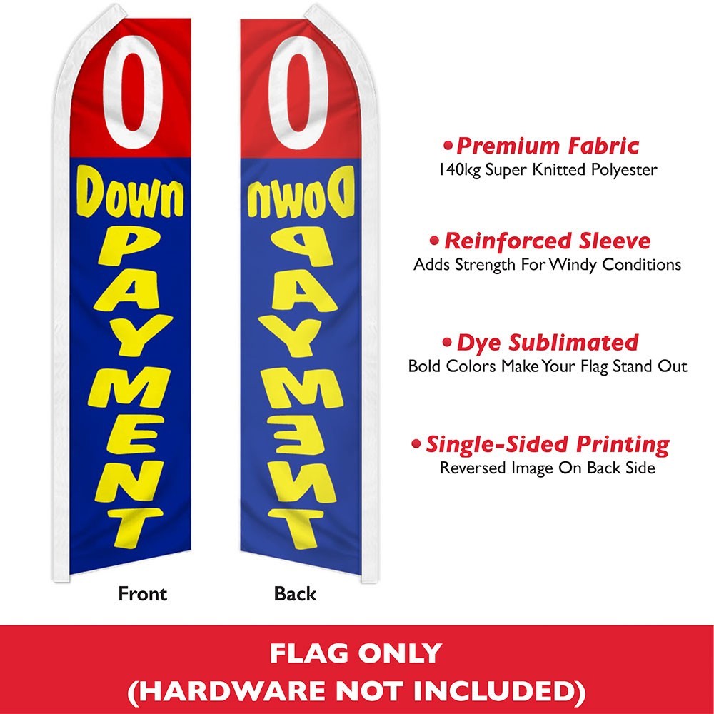 0 Down Payment Swooper Flutter Feather Auto Dealership Business Flag (RD/BL)