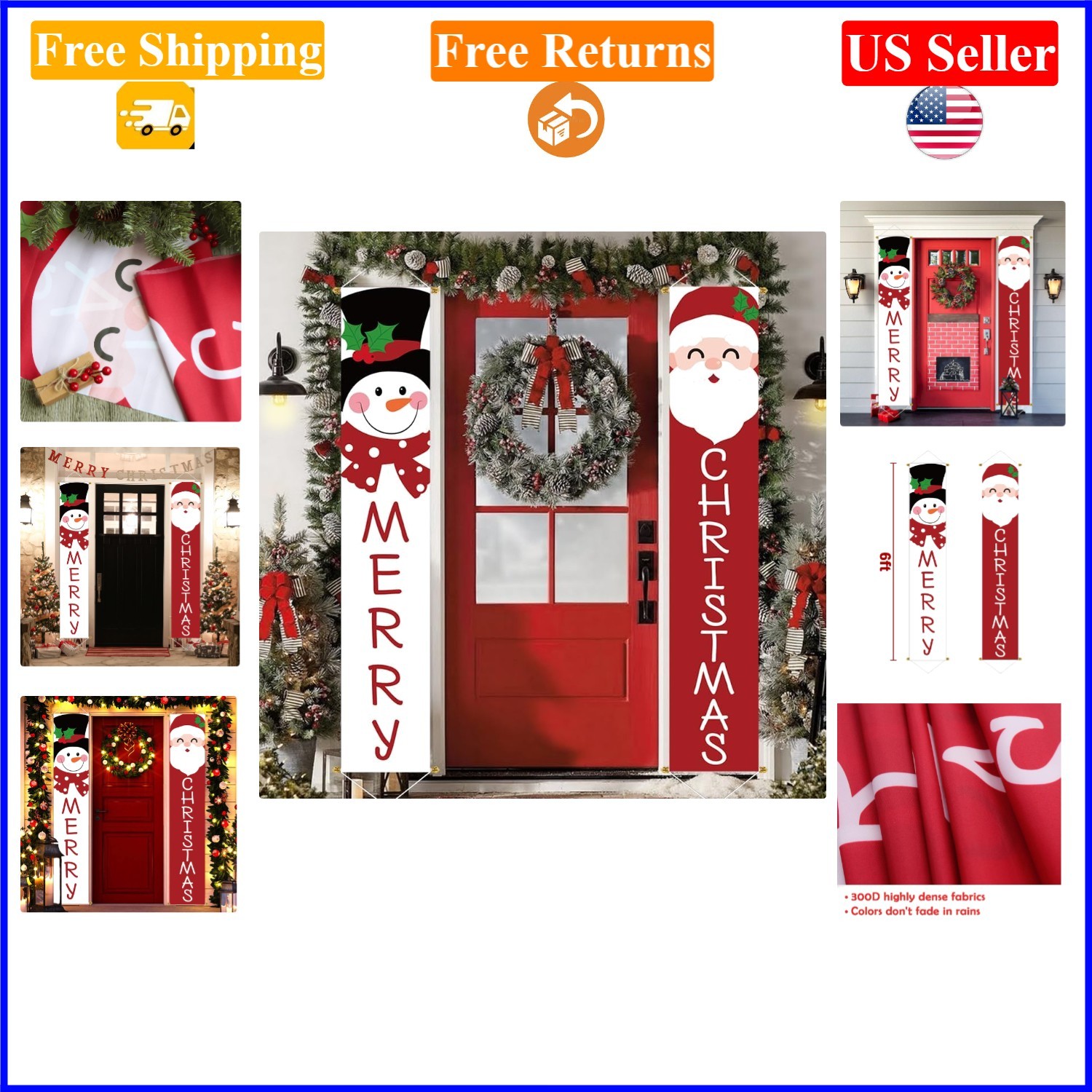 2PC Christmas Yard Banners Santa Snowman Outdoor Decor 71×13 inches