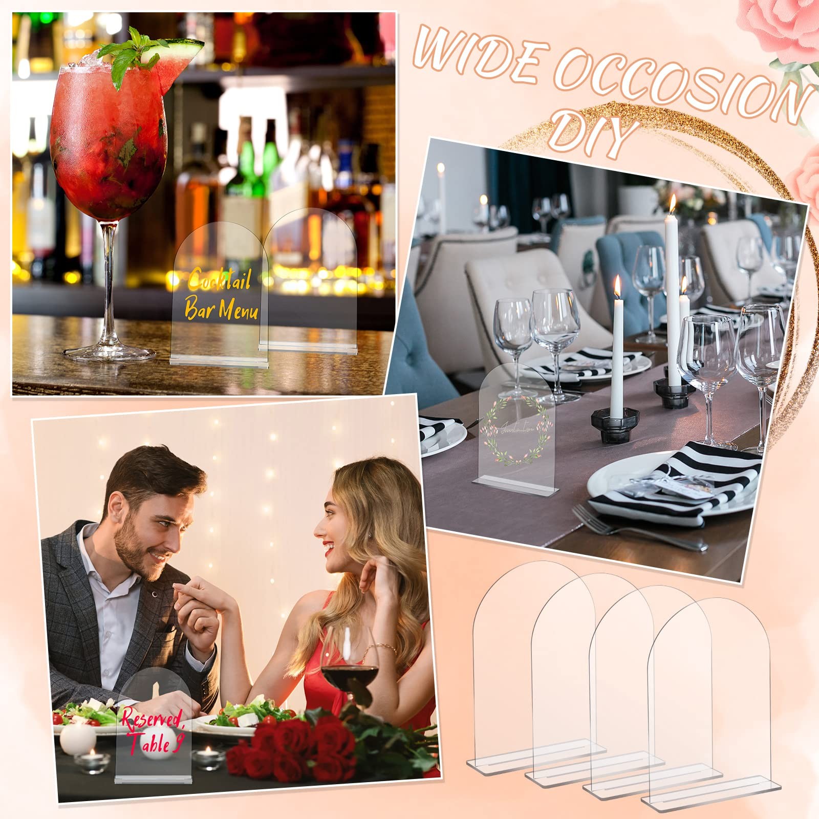 10 Packs 5×7 Inch Clear Acrylic Arch Sign – Blank DIY Table Numbers with Stan…