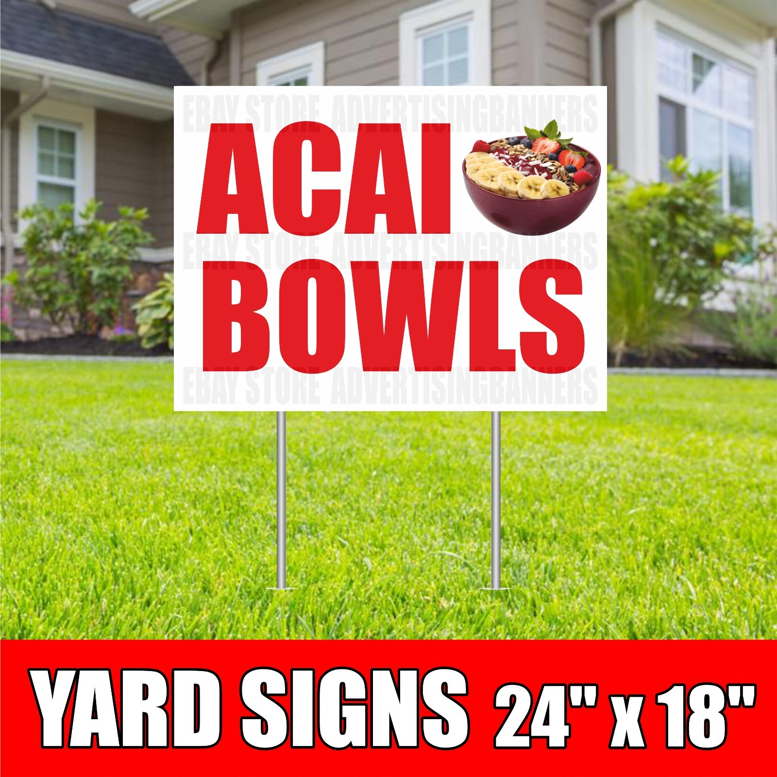ACAI BOWLS Yard Sign with H-Stakes Breakfast Healthy Food Truck