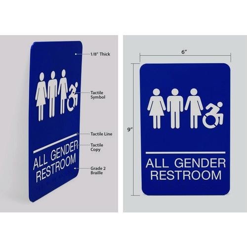 Headline Sign ADA Sign, All Gender Restroom, 6 x 9, Blue Face, 2/Pack