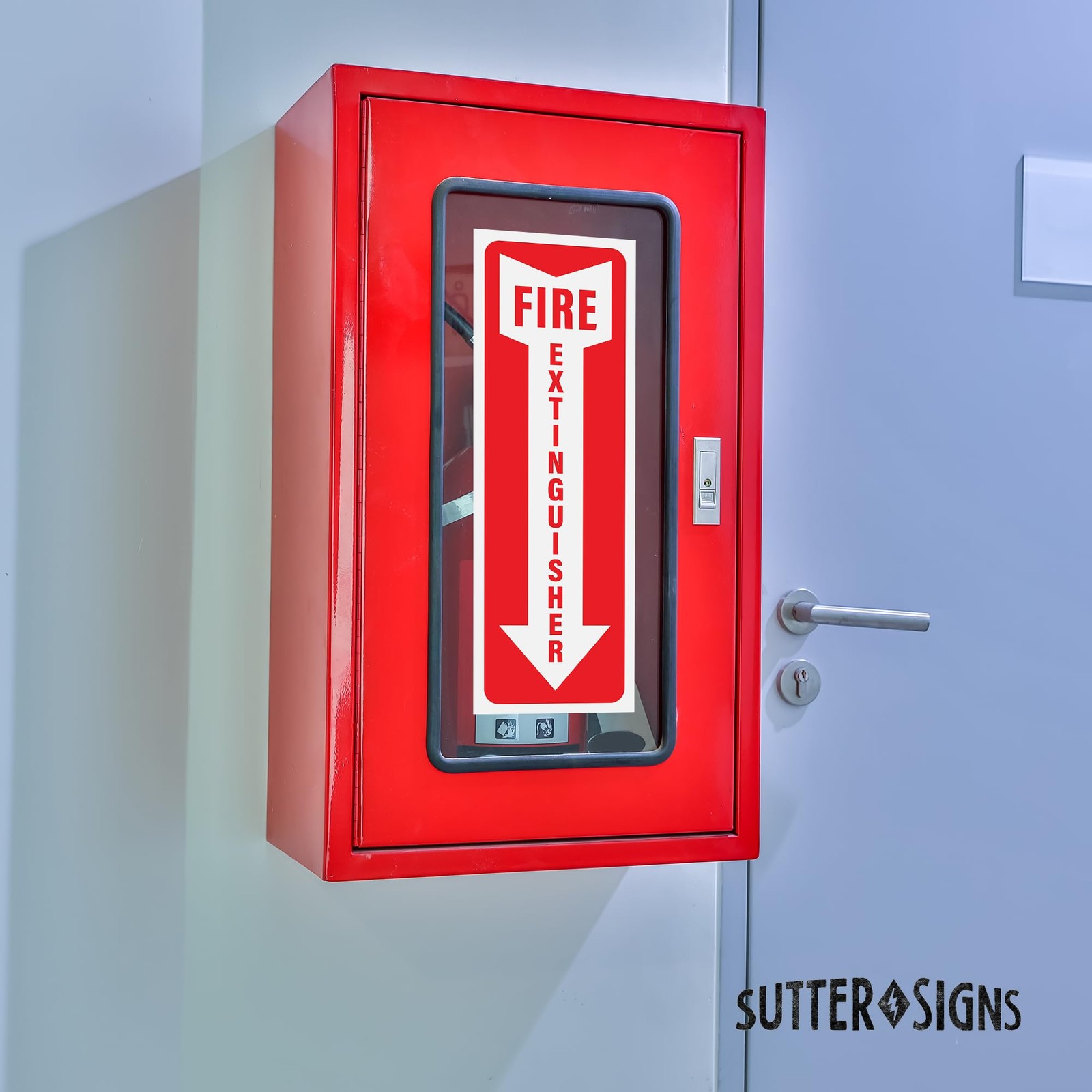 Fire Extinguisher Sign Stickers 12 Pack, 4&Prime; x 12&Prime; | Arrow Down Safety Decal S…