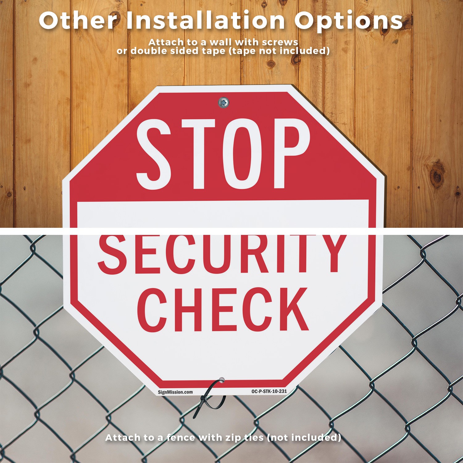 Stop Security Check Octagon Sign With Stake Weather Resistant UV Protected