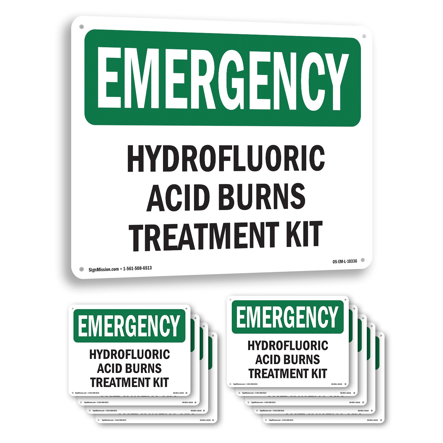 Hydrofluoric Acid Burns Treatment Kit OSHA Emergency Sign, Decal 5 or 10 Pack