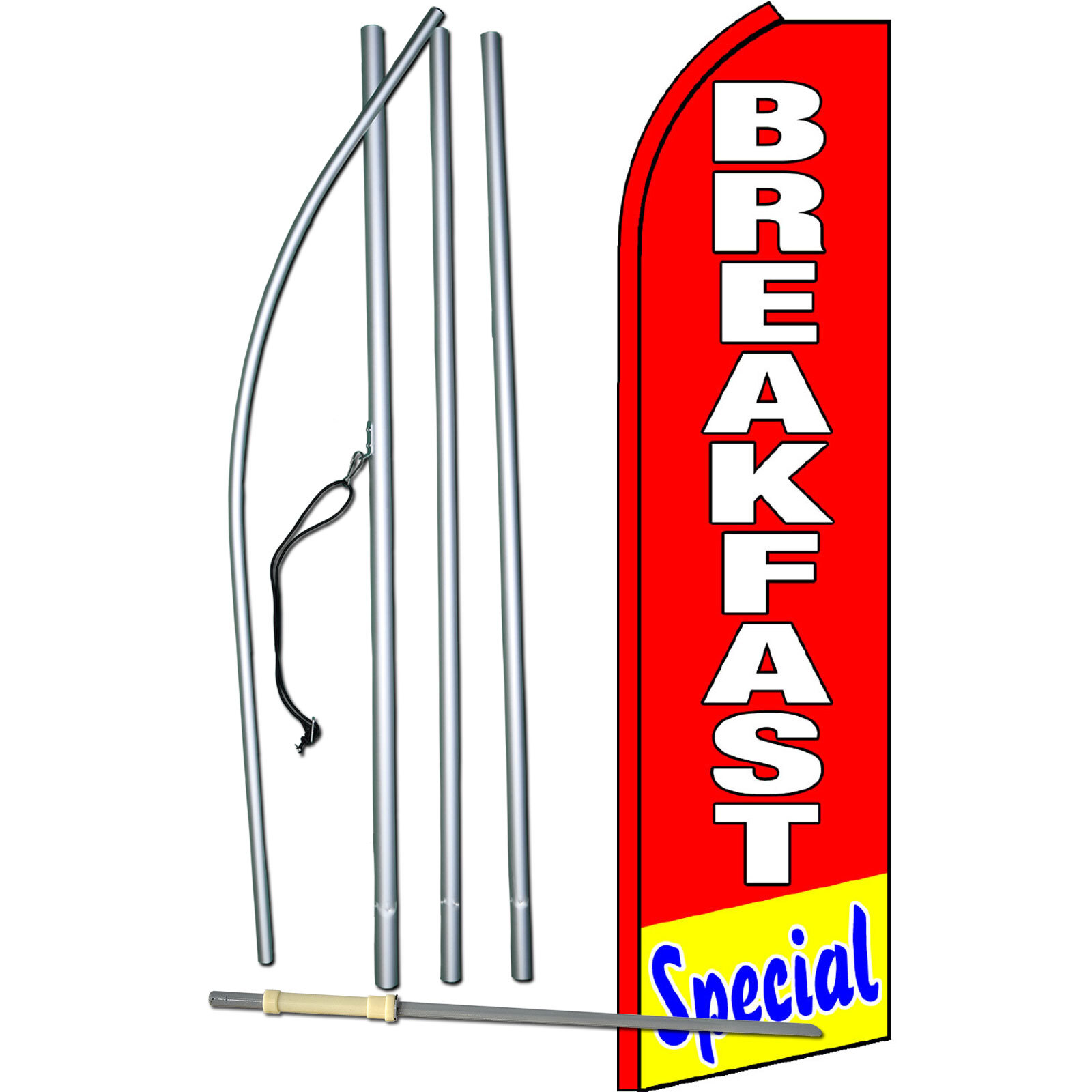 Breakfast Special Red And White Flag with Flag Pole and Spike