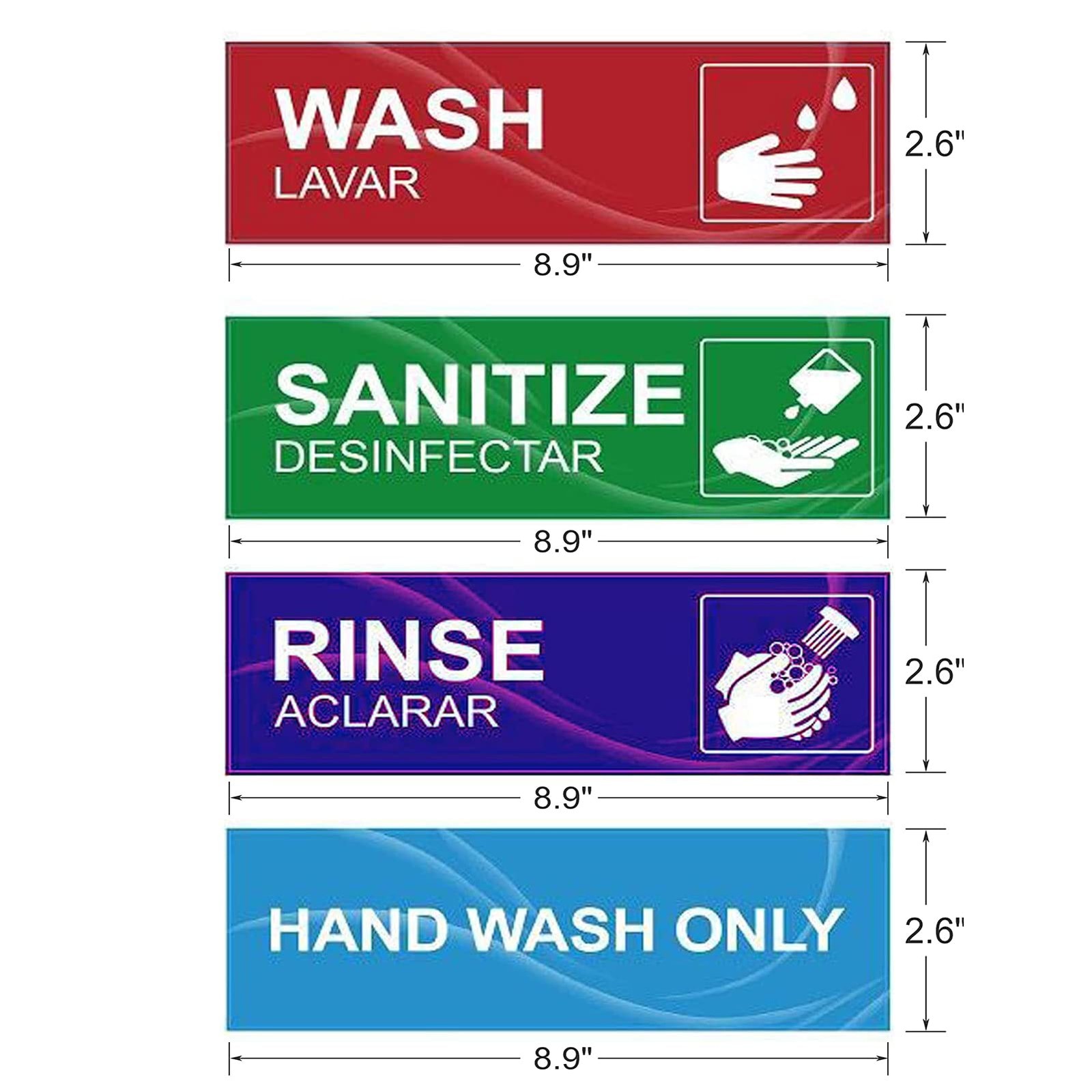 4 Pack Wash Rinse Sanitize Sink Labels Waterproof Restaurant Sticker Set
