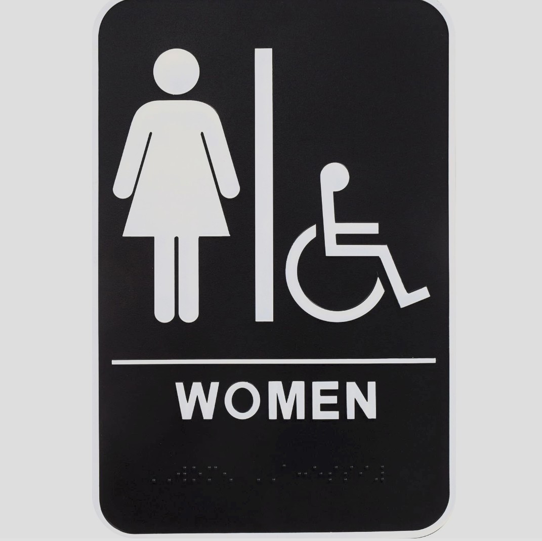 Women&rsquo;s Handicapped Restroom Sign with Braille 6&Prime; x 9&Prime;