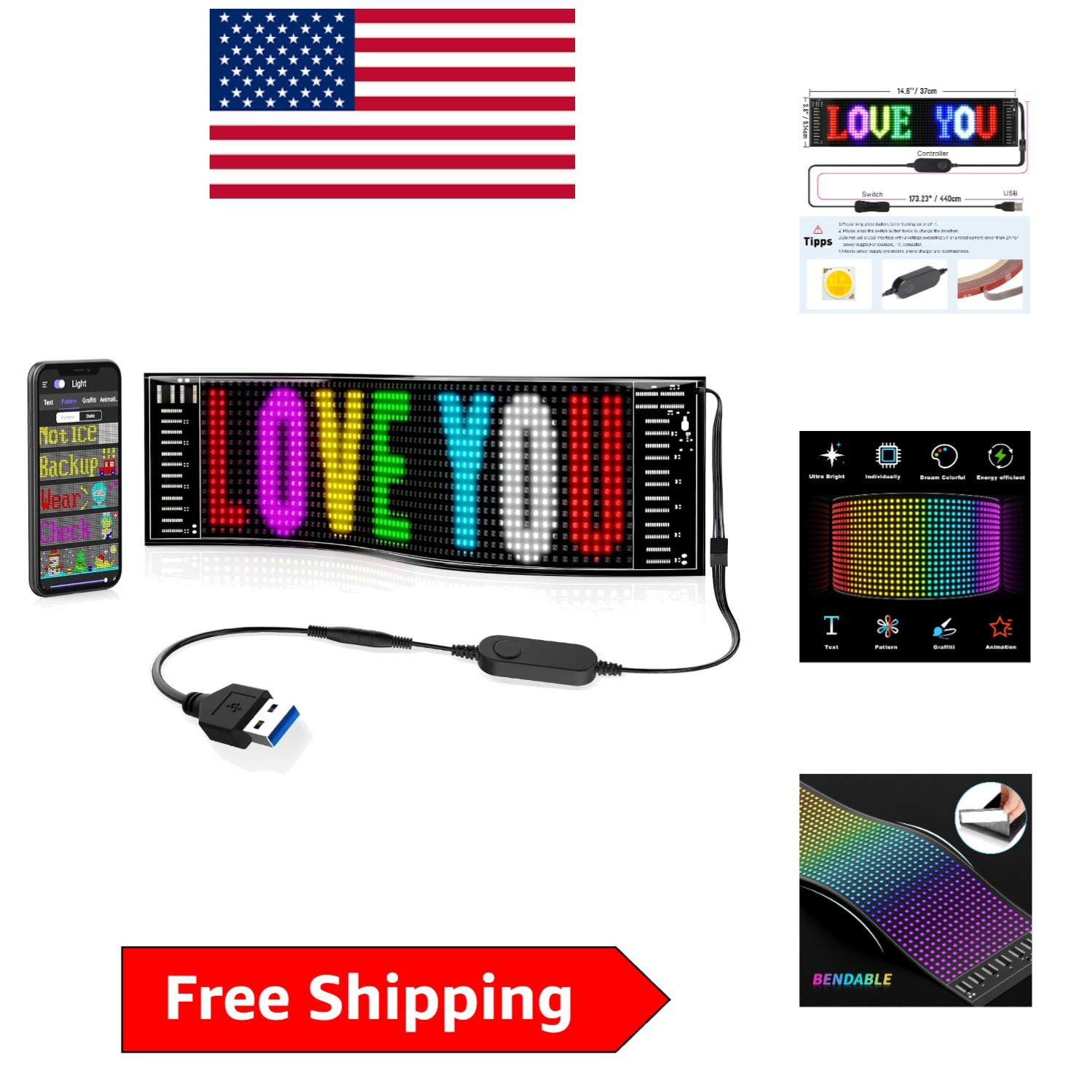 15 »x4 » RGB LED Sign with App Control – Waterproof for Indoor & Outdoor Use