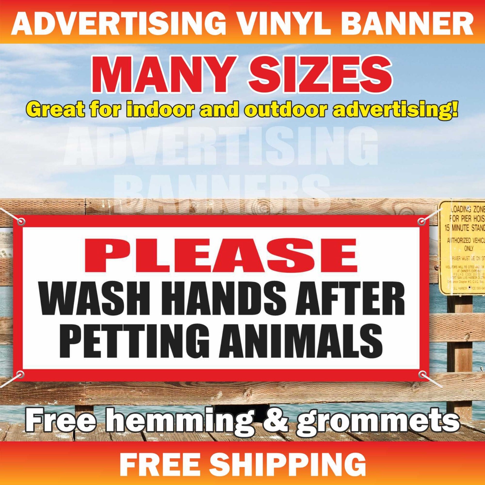 PLEASE WASH HANDS AFTER PETTING ANIMALS Advertising Banner Vinyl Mesh Sign Dog