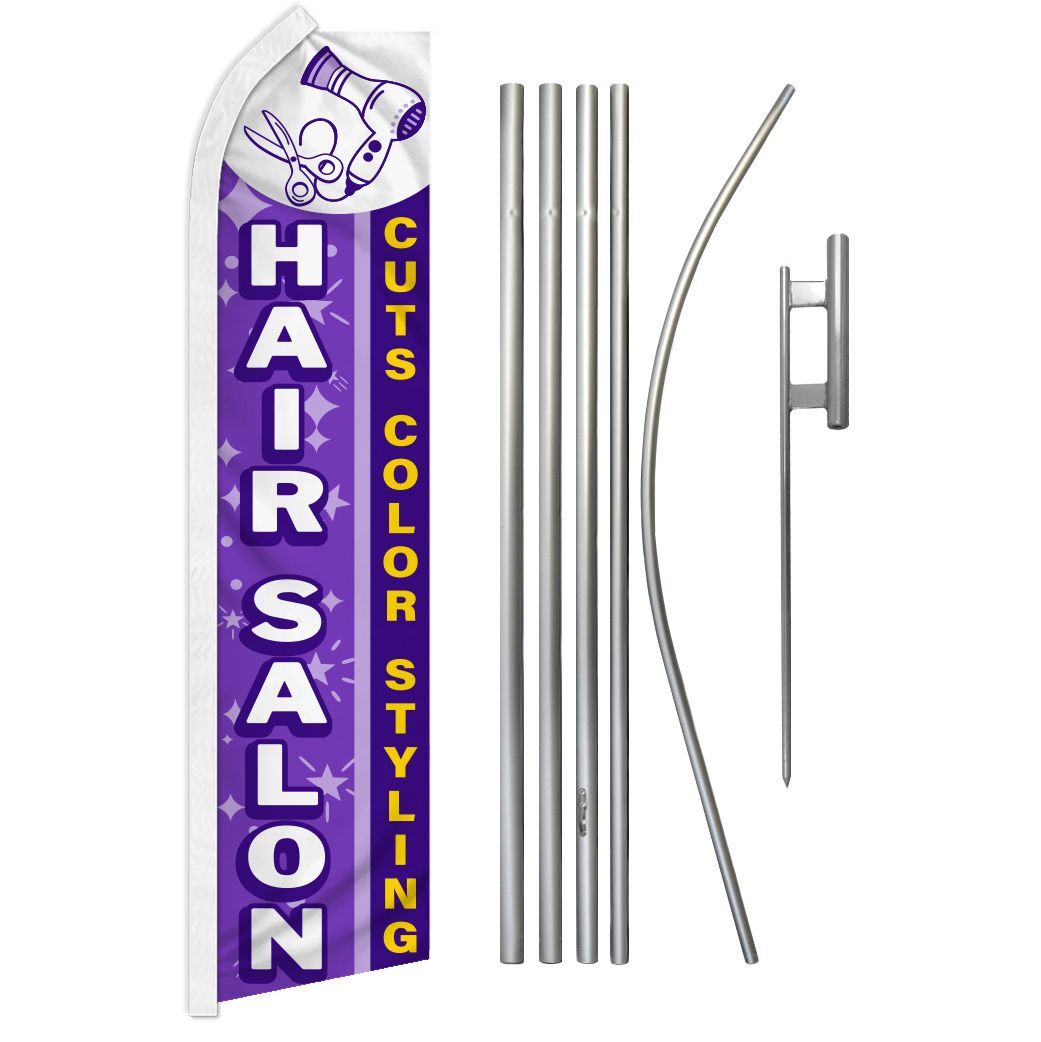 « HAIR SALON » Advertising Super Flag & Pole Kit purple cut color style barber spa