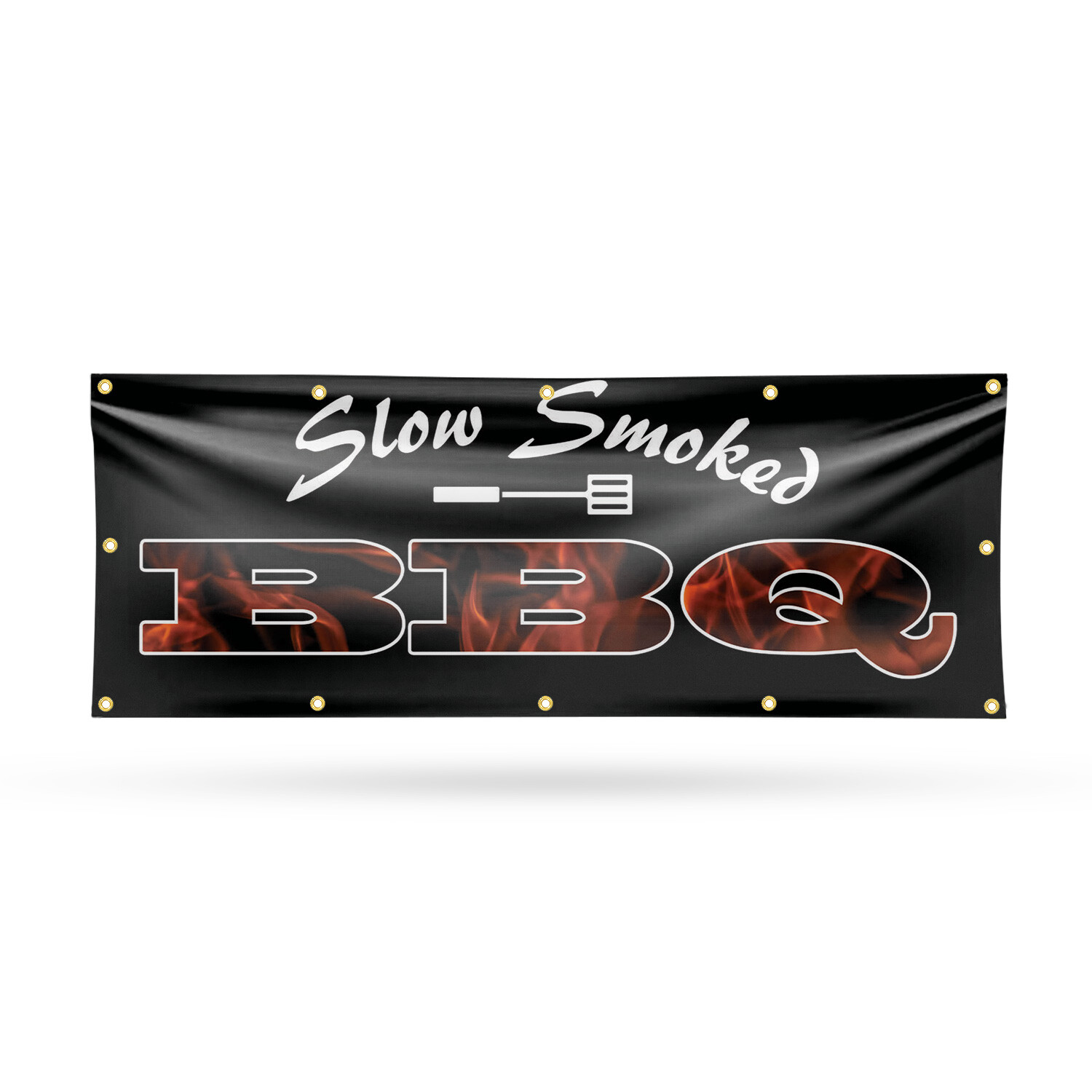 Slow Smoked BBQ Vinyl Banner Sign with Metal Grommets Heavy-Duty Single-Sided