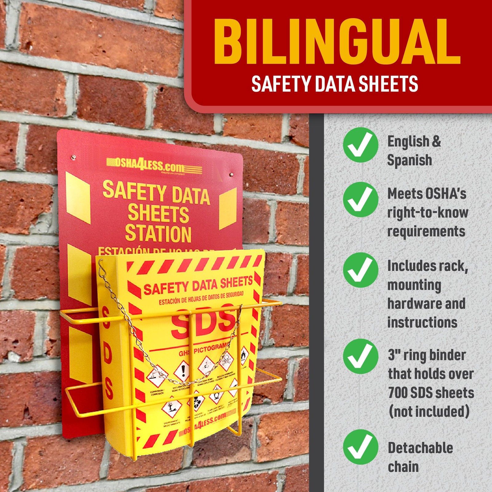 Bilingual Right to Know SDS Center Wire Rack and 3&Prime; Binder with 2020 Updated …