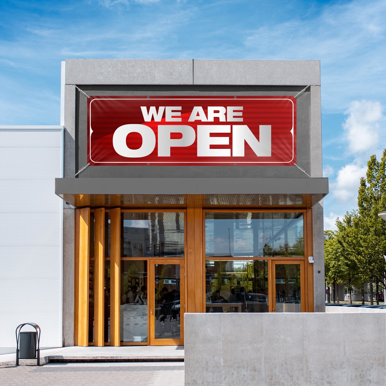 WE ARE OPEN retail business advertising store front vinyl banner sign flag