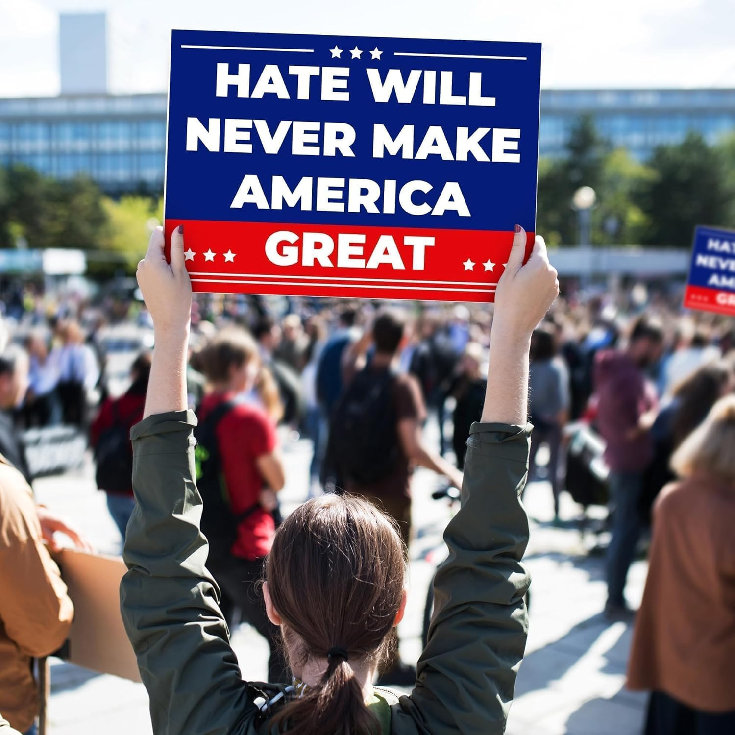 Anti Trump MAGA Yard Sign 17 X 12 Inch Hate Will Never Make America Great Sign w