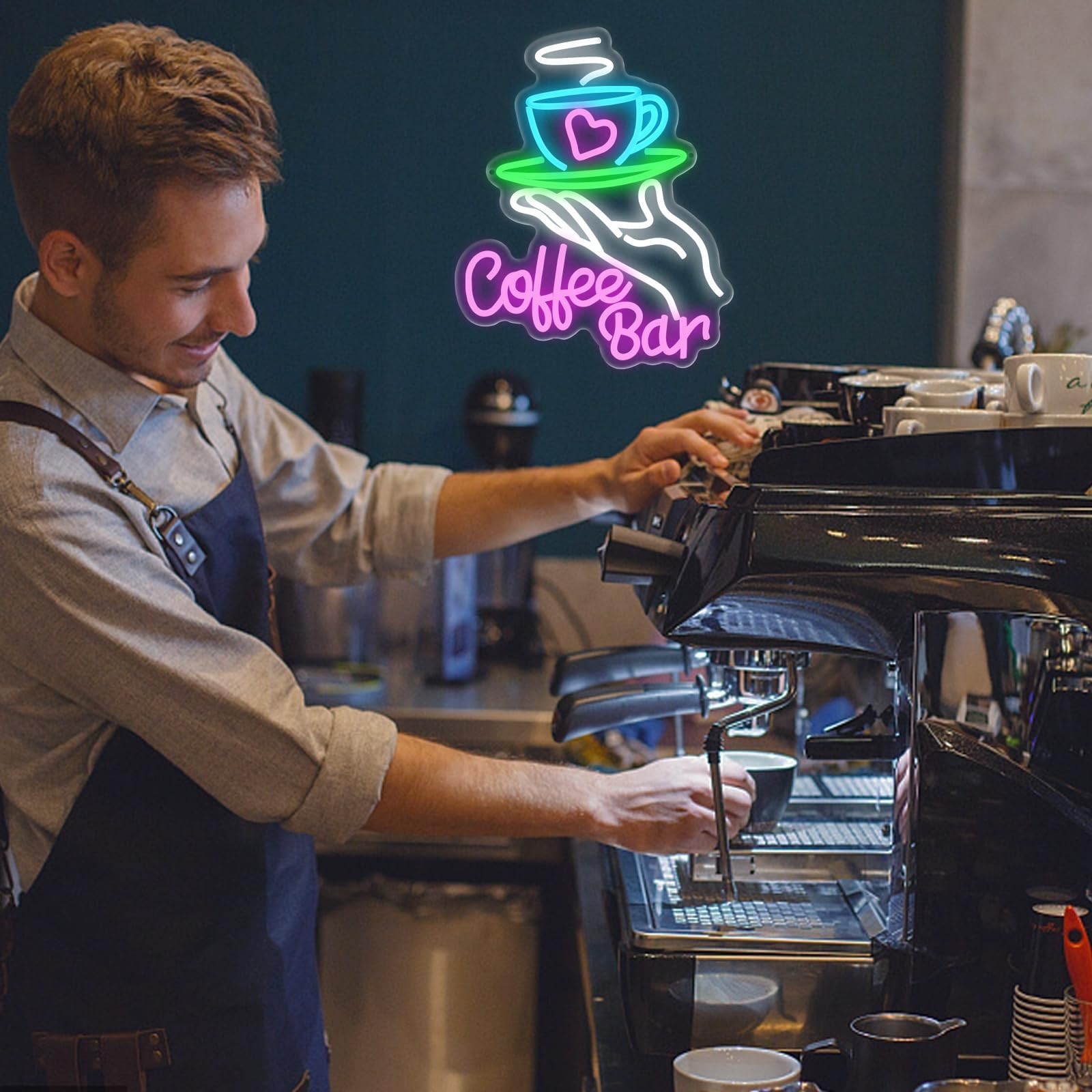 Coffee Bar Neon Sign for Wall Decor, Cafe Neon Light with USB Dimmable LED Ne…