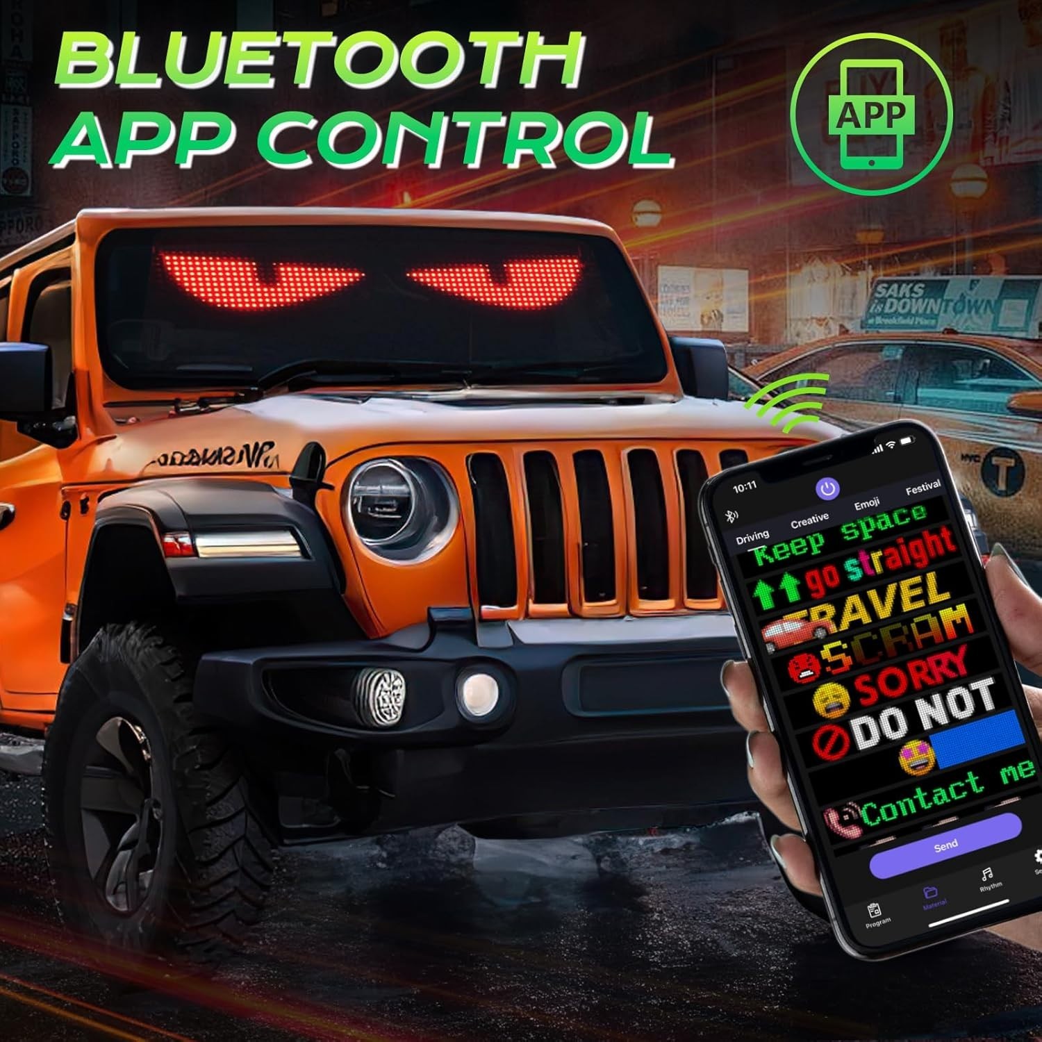 23&Prime;x5&Prime; Devil Eyes LED Car Sign – Bluetooth Control Custom Messages & Animations