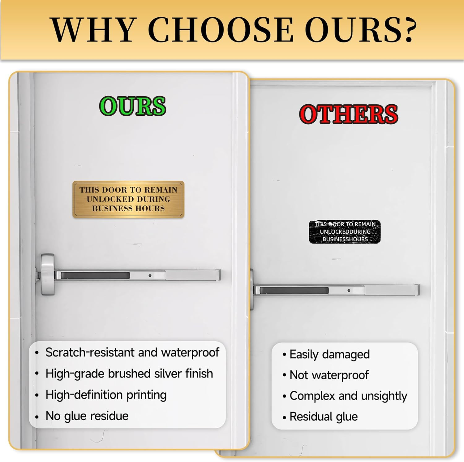 2PCS Door Must Remain Unlocked During Business Hours Sticker Sign，Self-Adhesive