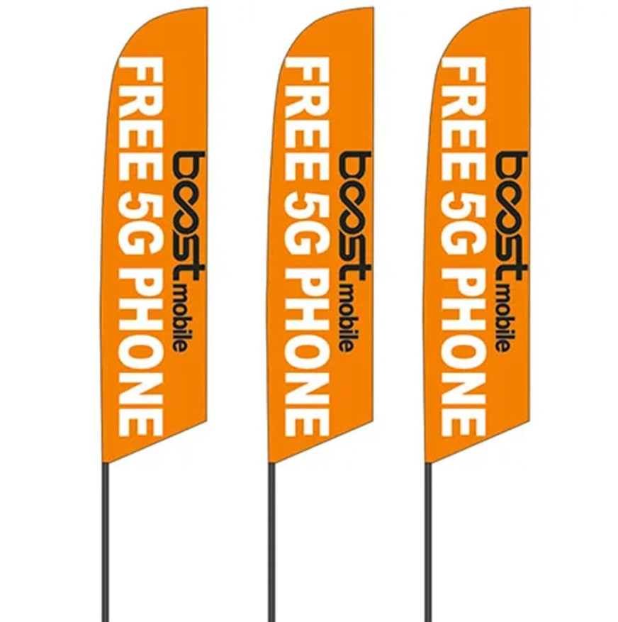 12ft tall Boost Mobile Free 5G Phone Advertising Feather Flags – Pack of 3